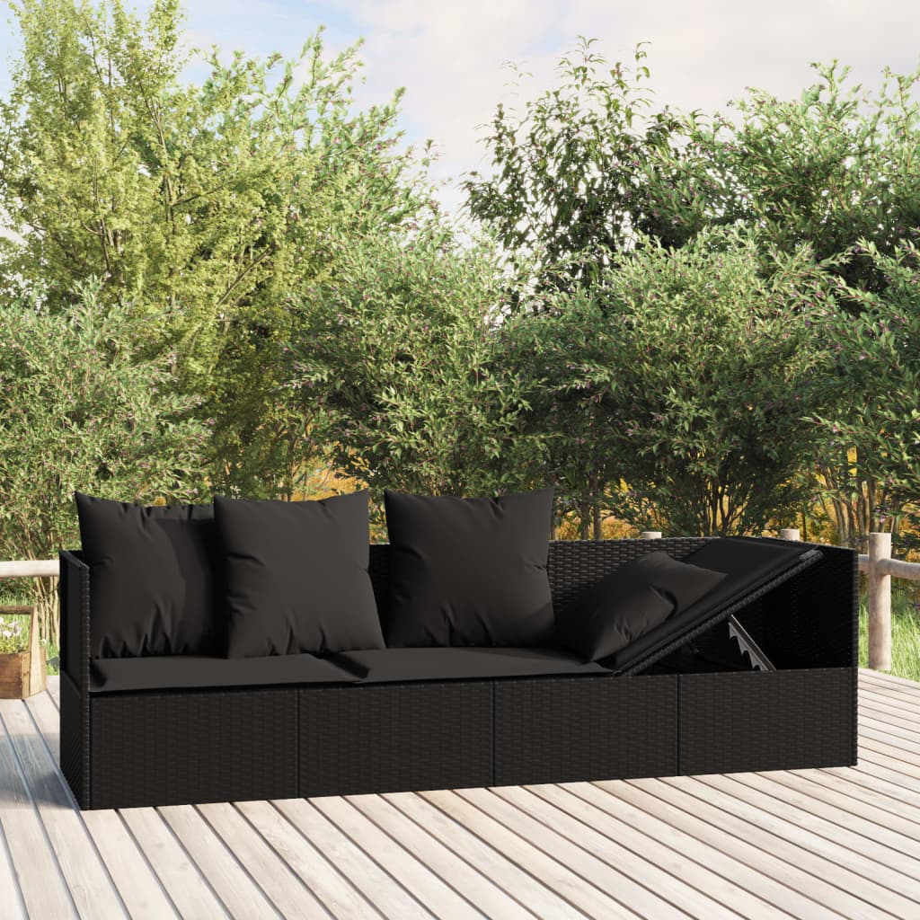 Outdoor-Loungebett mit Kissen Braun Poly Rattan