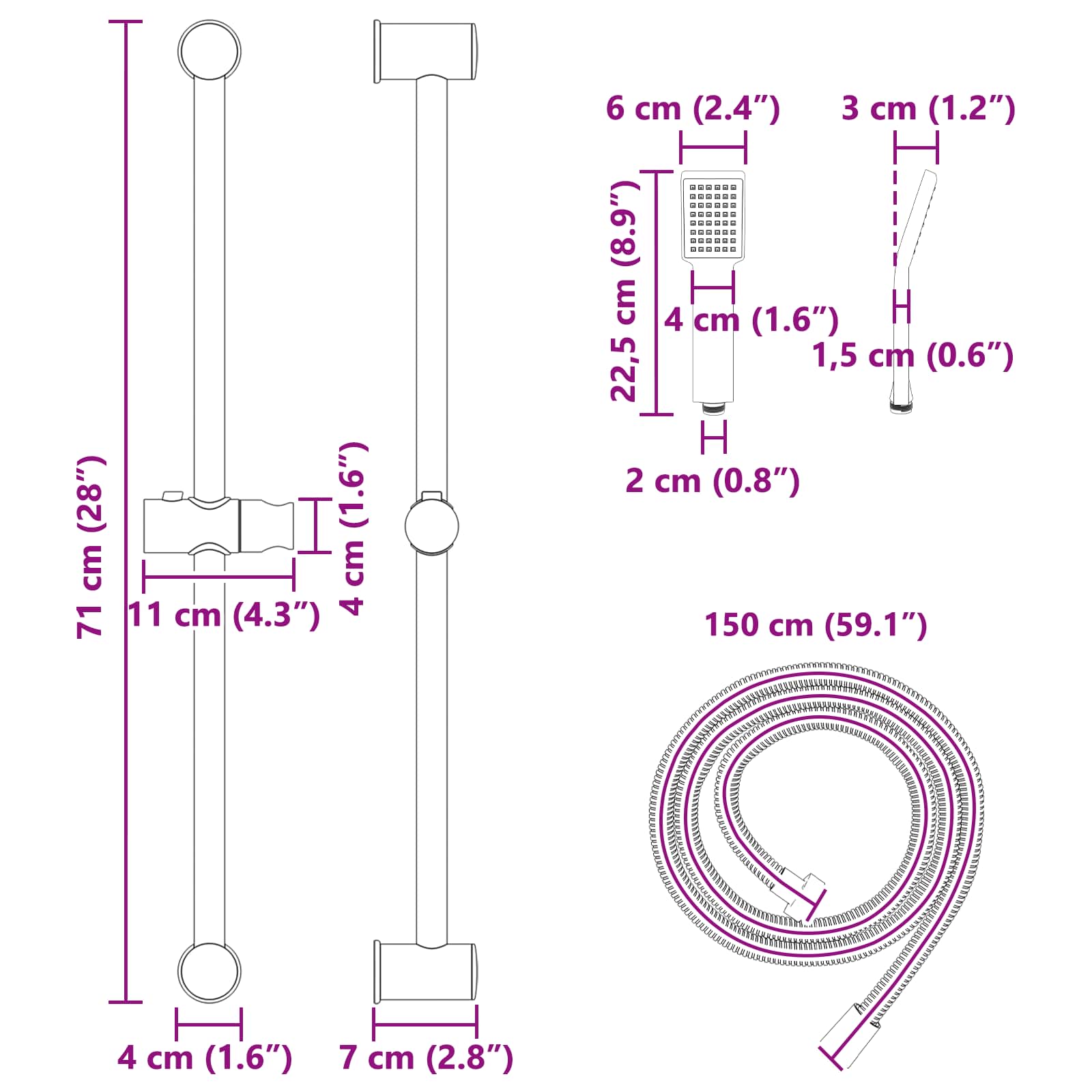 Duschsystem-Set Chrom 70 cm Edelstahl