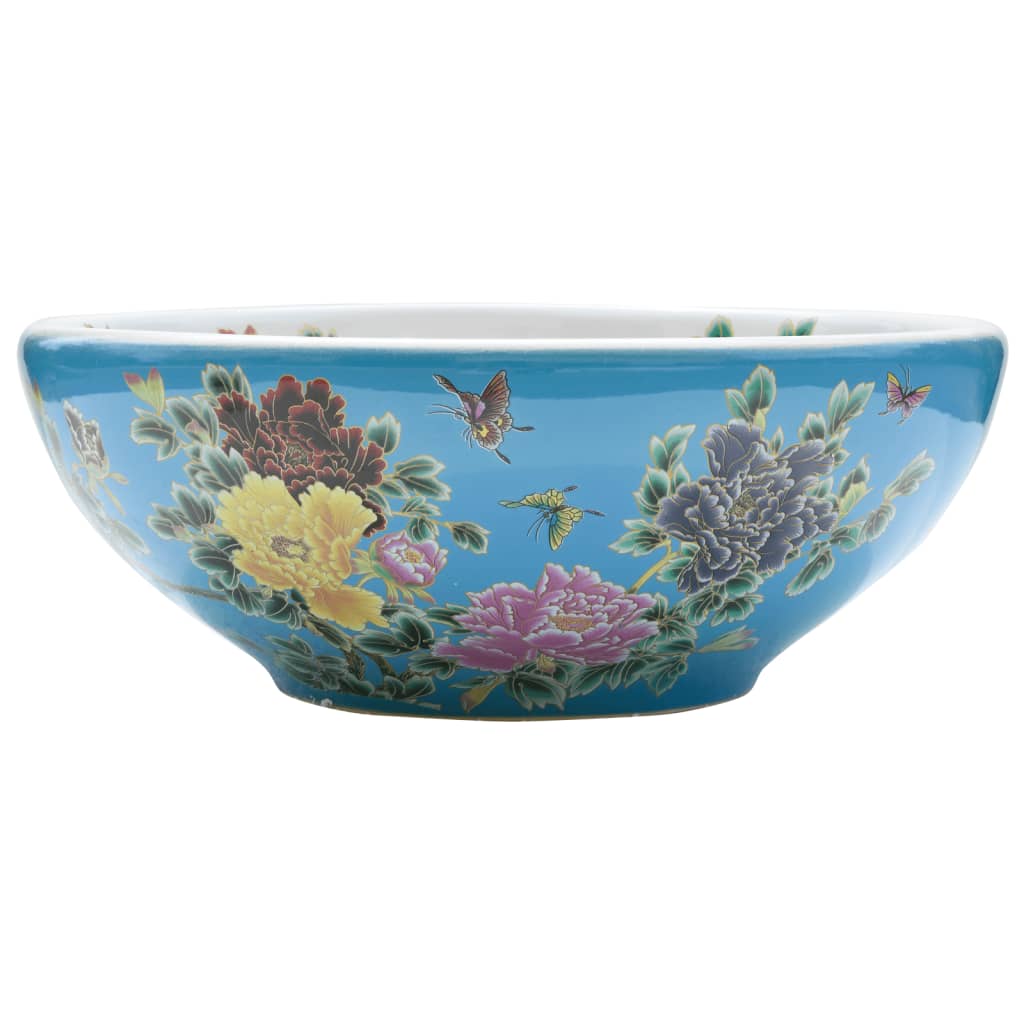 Aufsatzwaschbecken Weiß und Blau Rund Ø41x14 cm Keramik