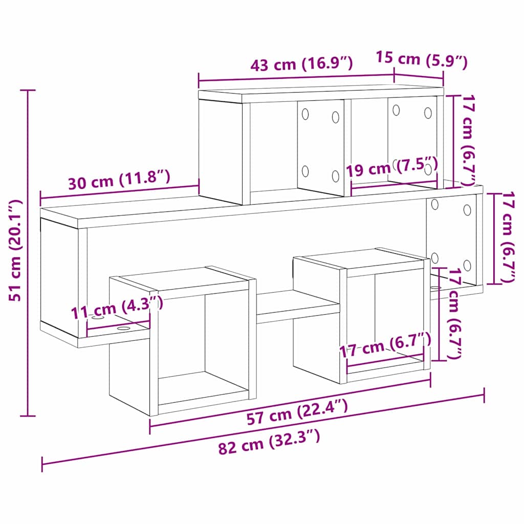 Wandregal in Autoform Weiß 82x15x51 cm Holzwerkstoff