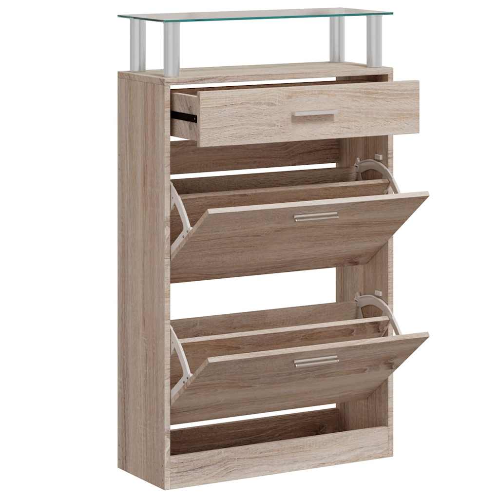 Schuhschrank mit Schubfach und oberem Glasregal Holz Weiß