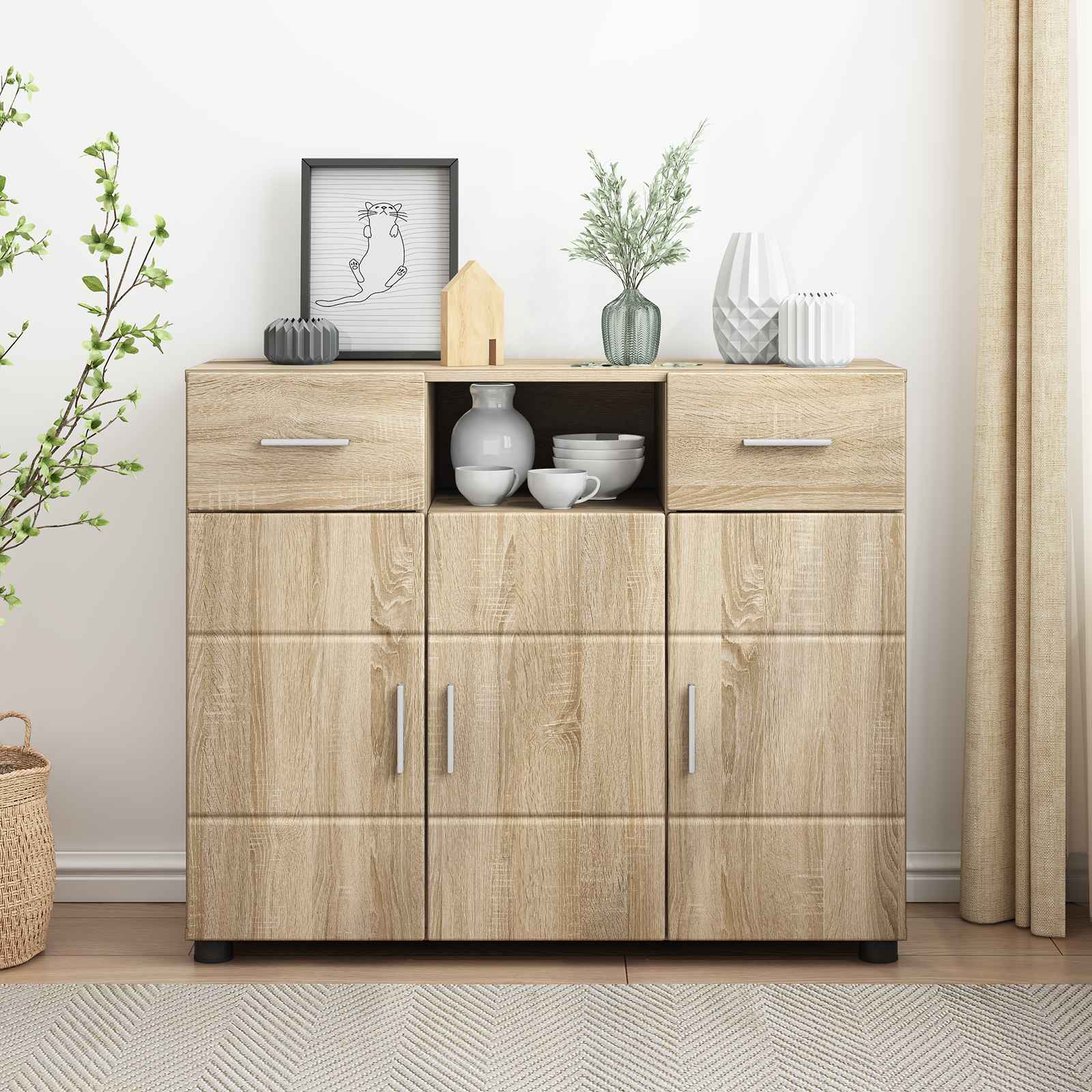 Highboard mit Regal FLORIN Weiß 60 x 35 x 182 cm Holzwerkstoff