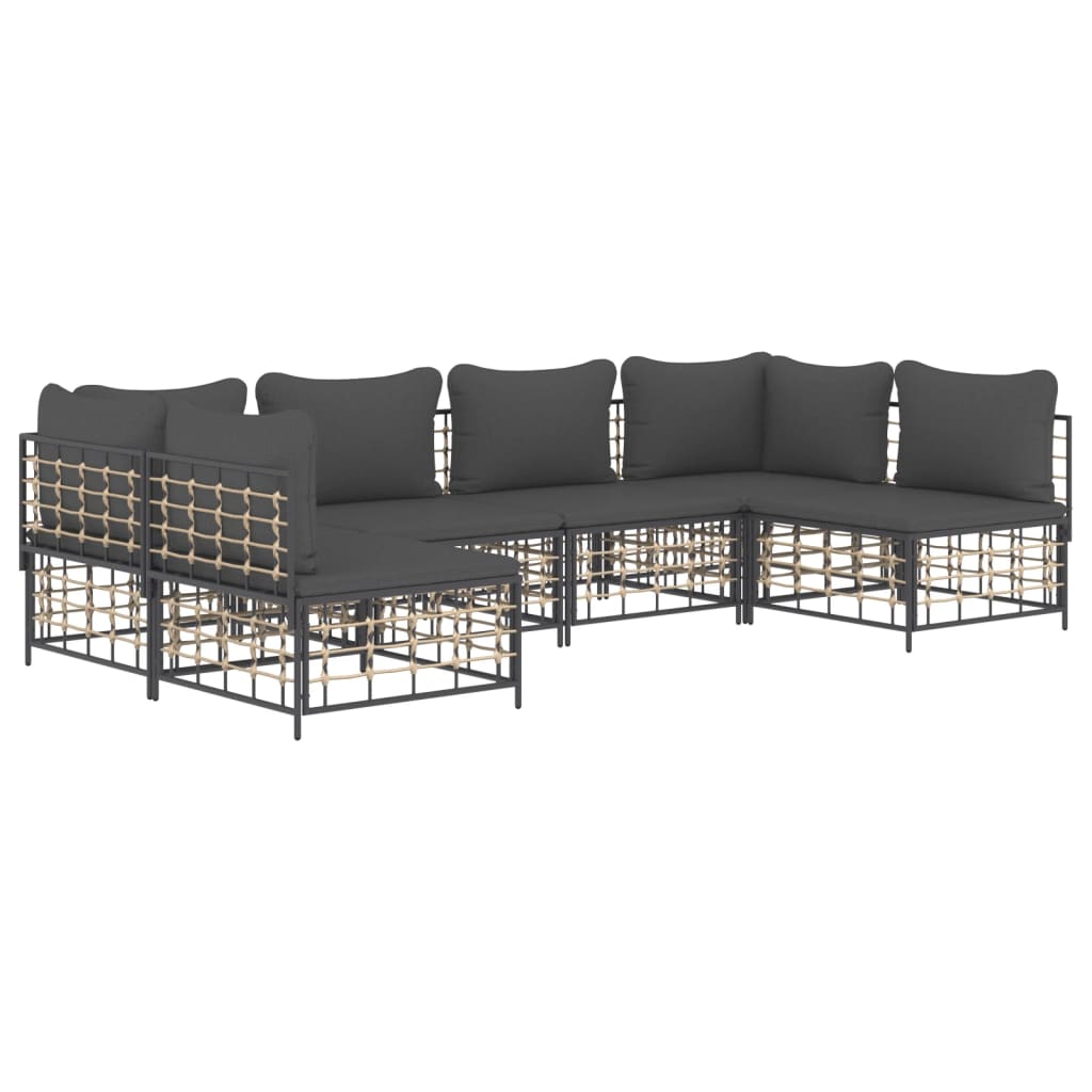 7-tlg. Garten-Lounge-Set mit Kissen Anthrazit Poly Rattan