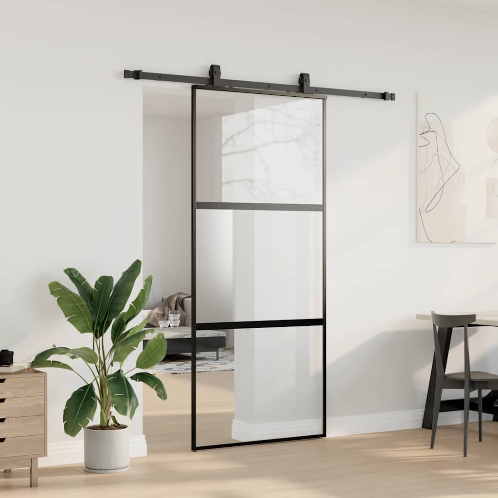 Schiebetür mit Beschlag Schwarz 76x205 cm Hartglas