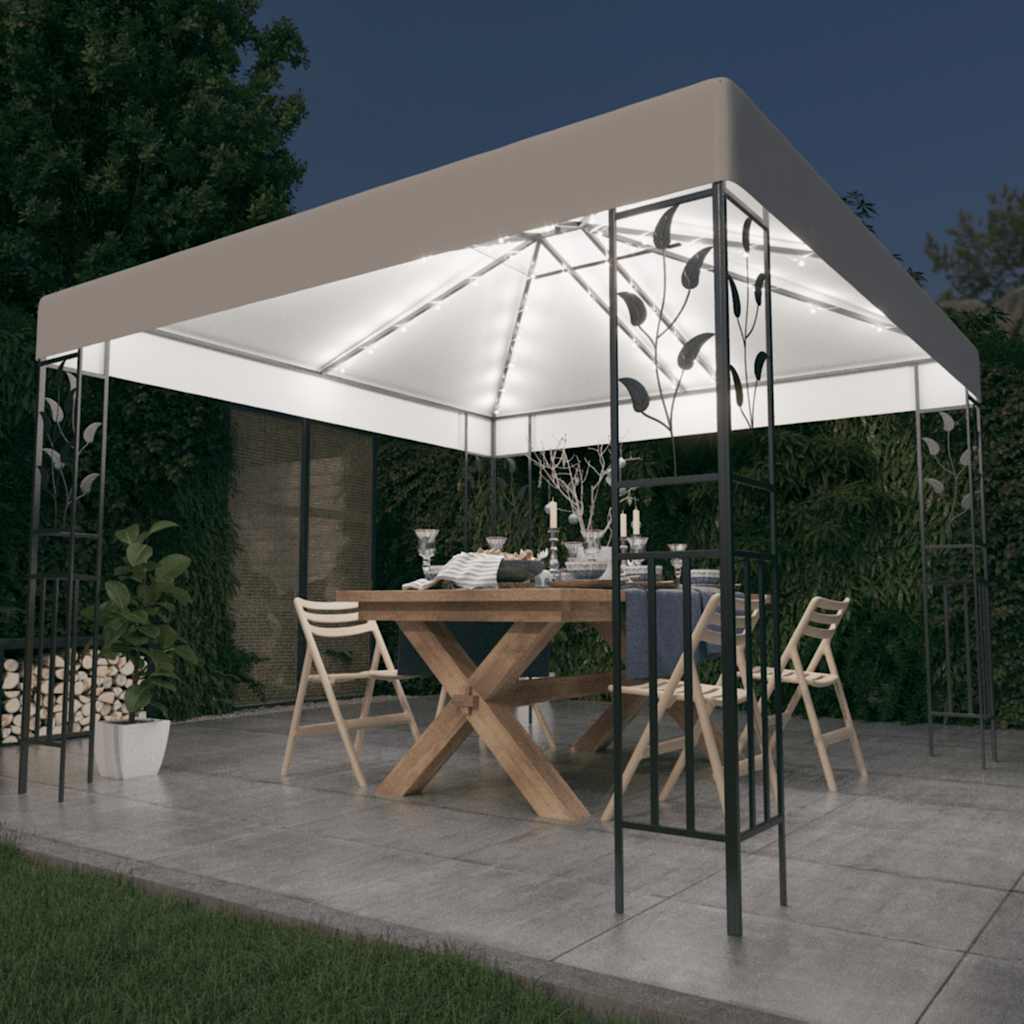 Pavillon mit LED-Lichterkette 3x3 m Anthrazit