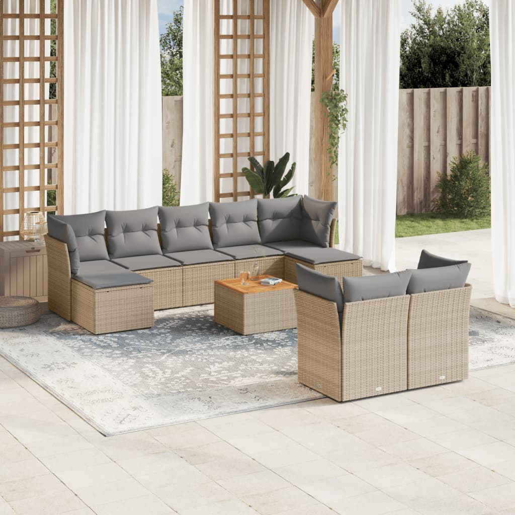 10-tlg. Garten-Sofagarnitur mit Kissen Schwarz Poly Rattan