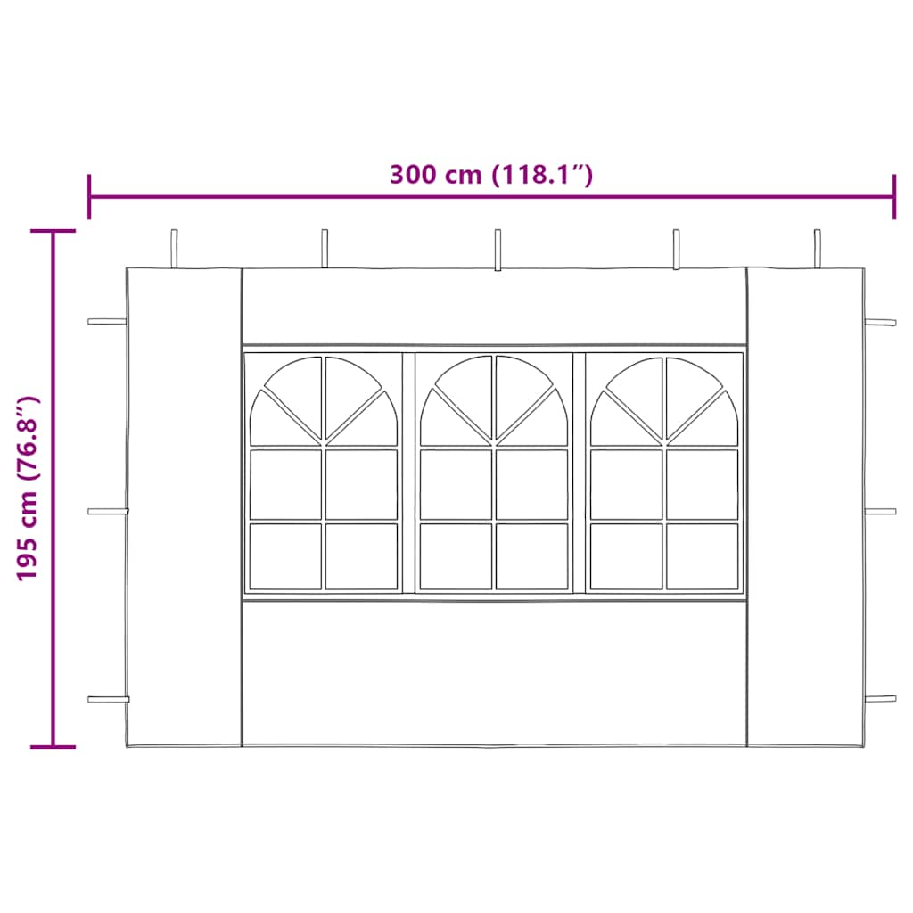 Party Zelt Seitenteil 2 pcs 300 x 195 cm Rot PE und Stahl