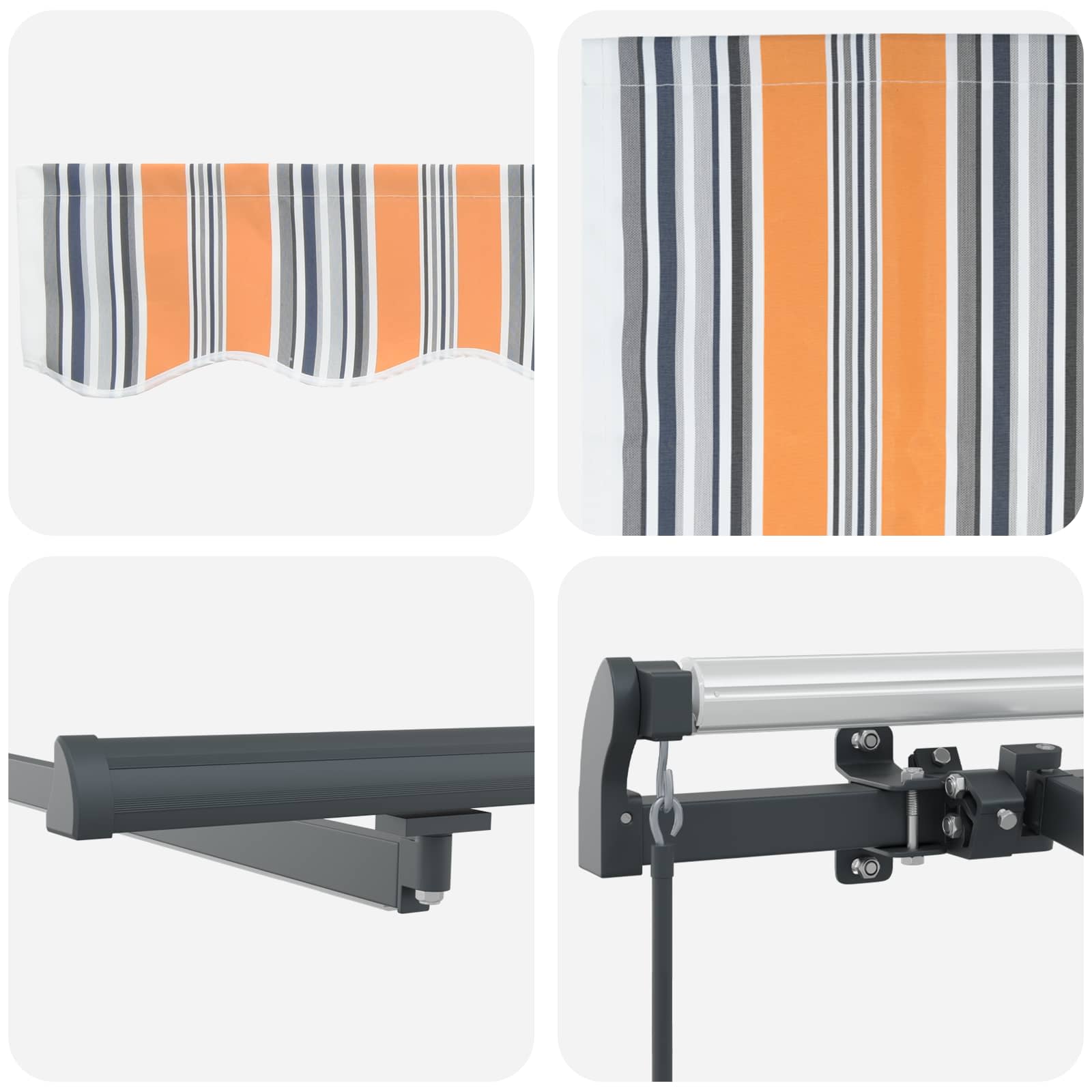 Markise Manuell Einziehbar mit LED 300x250 cm Blau und Weiß