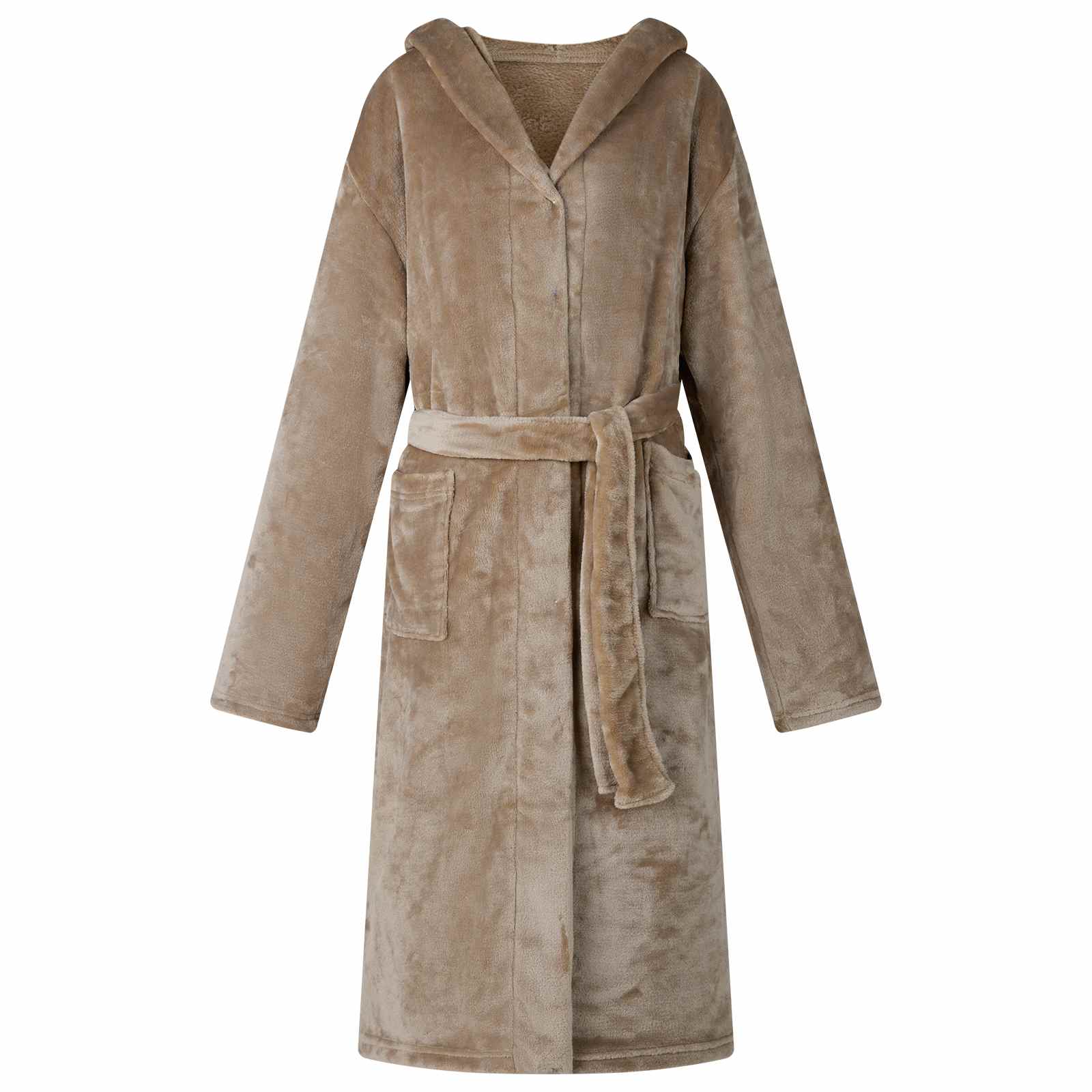Bademantel Hoodie Beige S Flanell