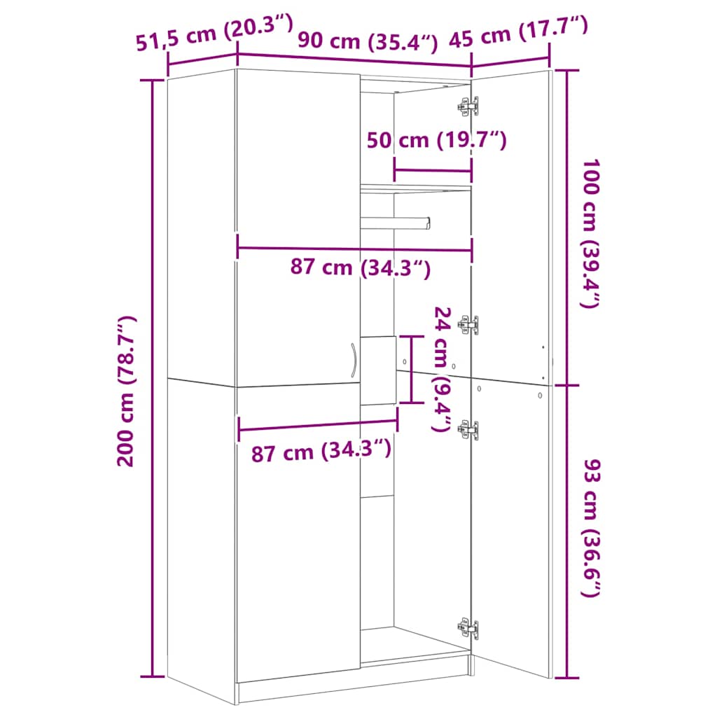 Kleiderschrank Weiß 90x52x200 cm Holzwerkstoff