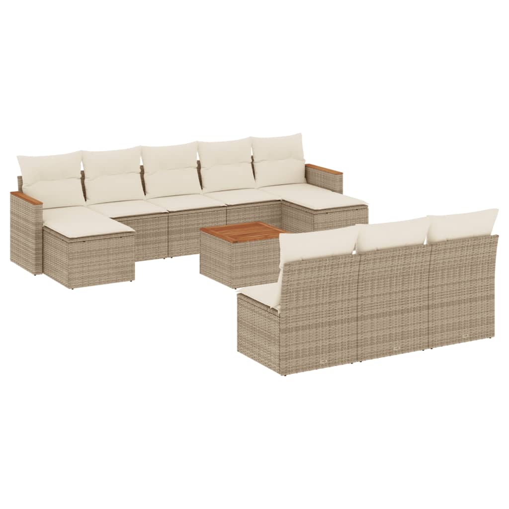 10-tlg. Garten-Sofagarnitur mit Kissen Schwarz Poly Rattan