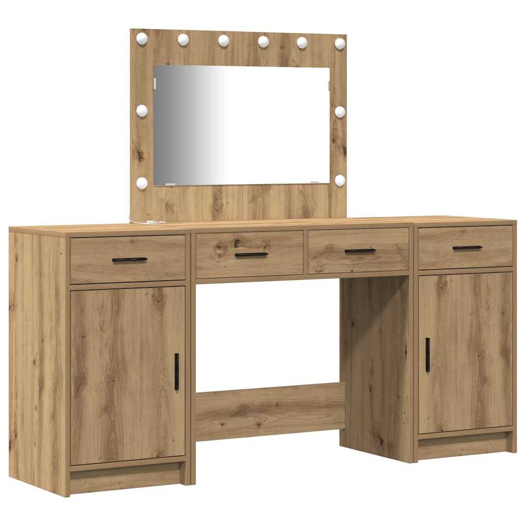 Schminktisch mit Spiegelbeleuchtung 3 pcs Weiß Holzwerkstoff