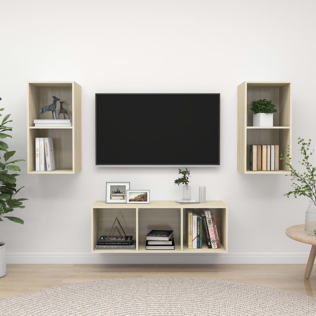 3-tlg. TV-Schrank-Set Weiß Holzwerkstoff