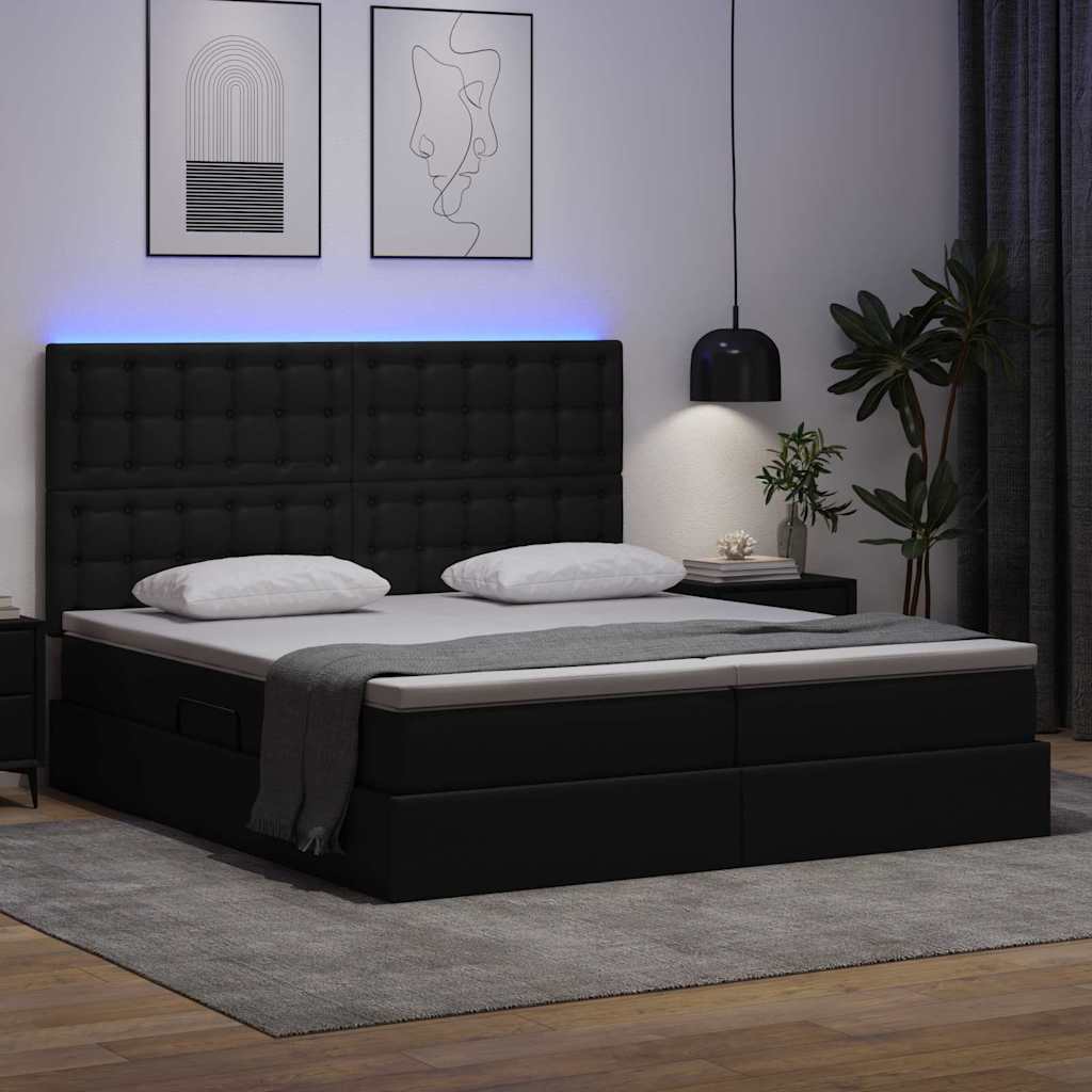 Bett mit Stauraum und LED Schwarz 180 x 200 cm Kunstleder