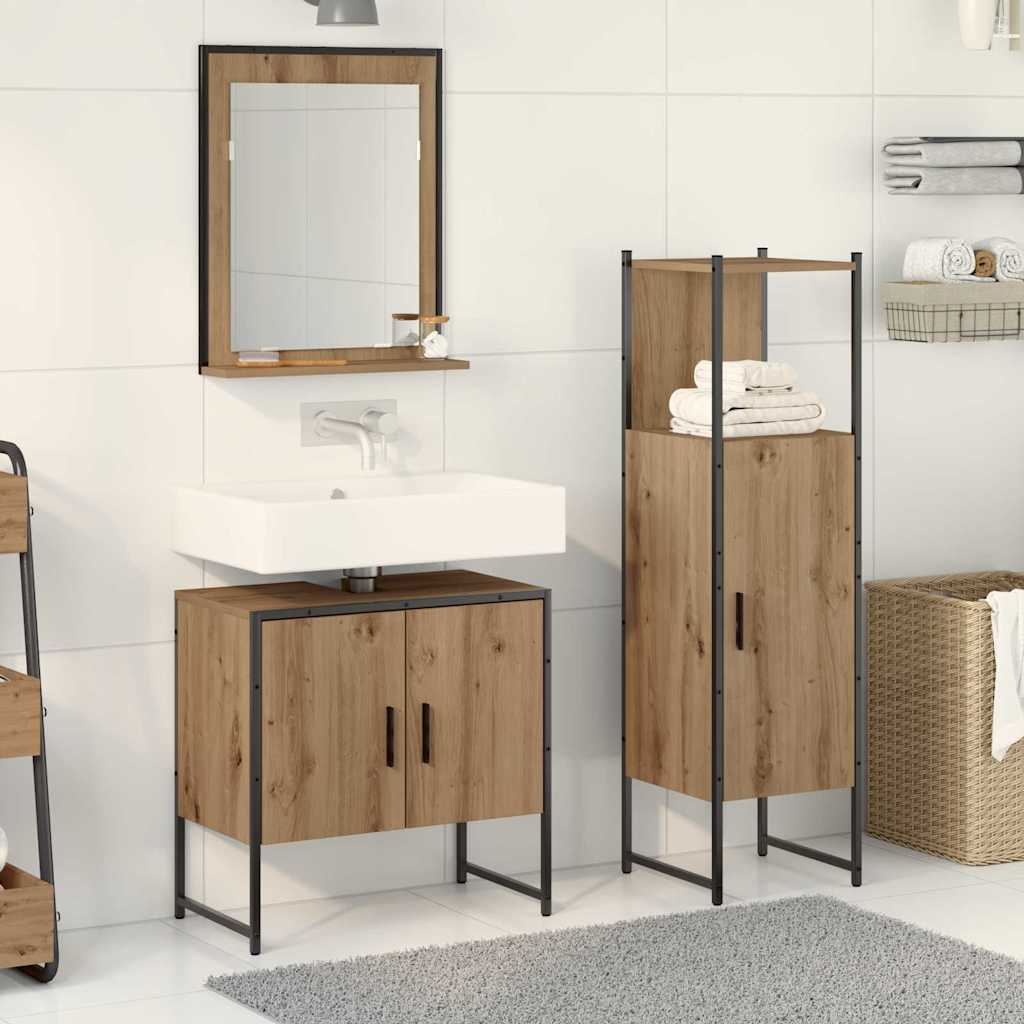 3-tlg. Badmöbel-Set Räuchereiche Holzwerkstoff