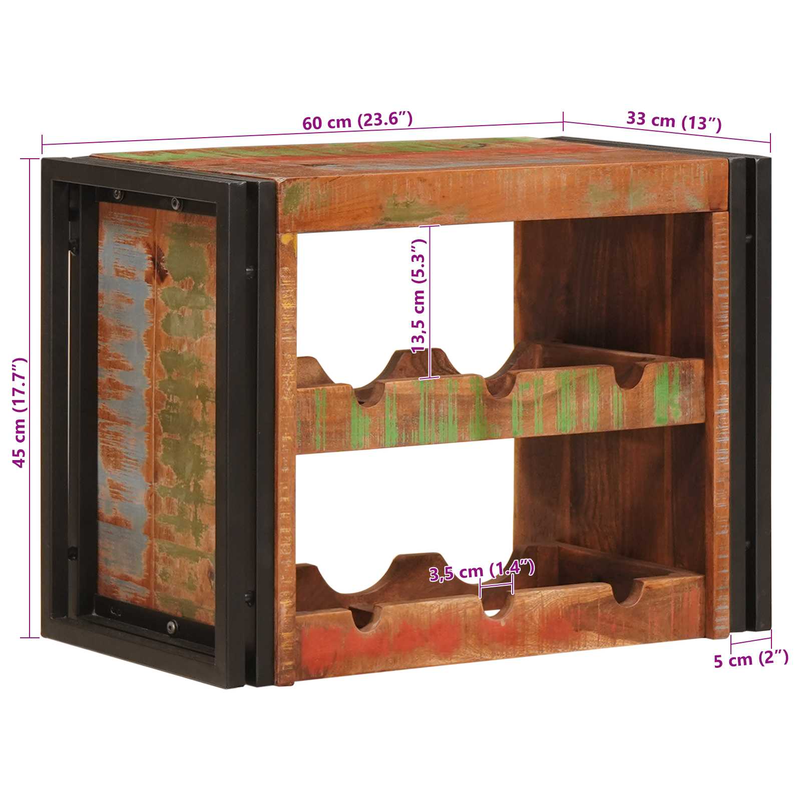 Weinregal Braun 60 x 45 x 33 cm Massives grobes Mangoholz