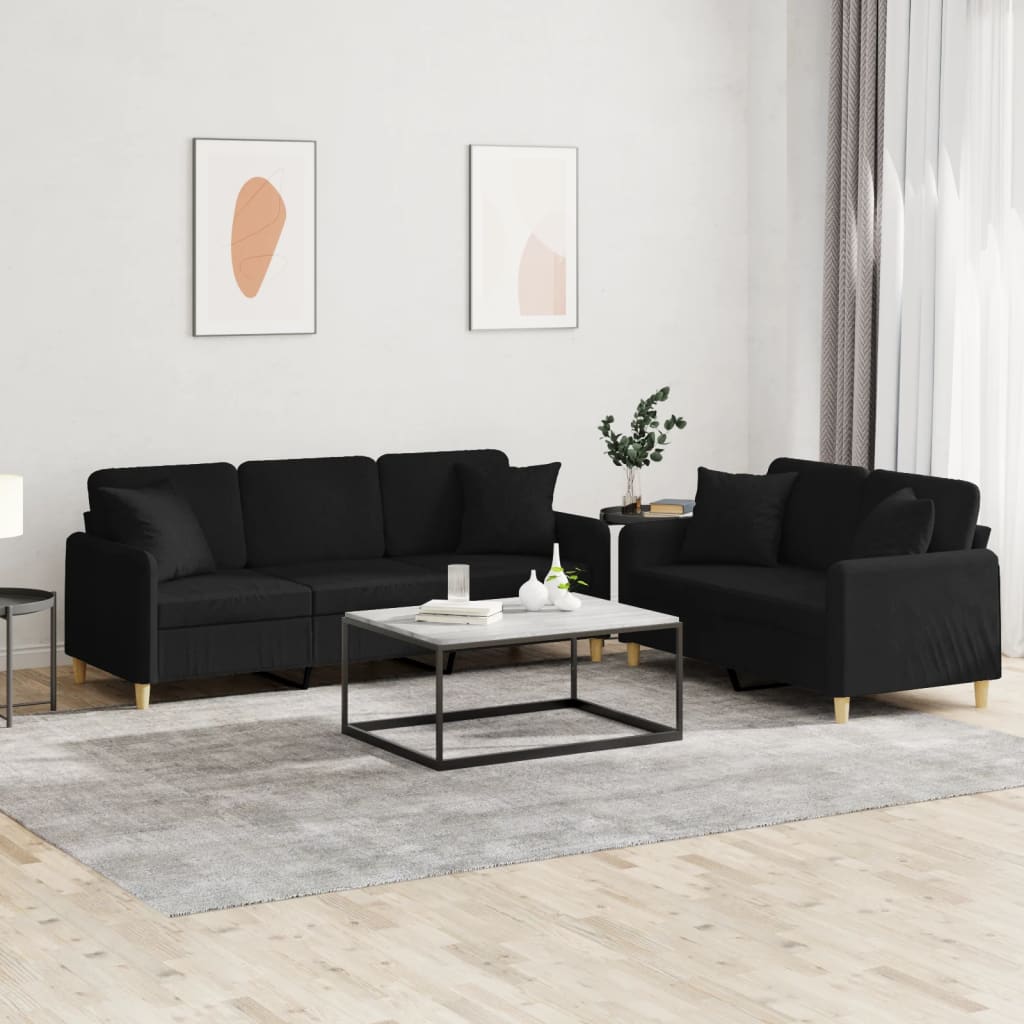 3-tlg. Sofagarnitur mit Kissen Braun Stoff