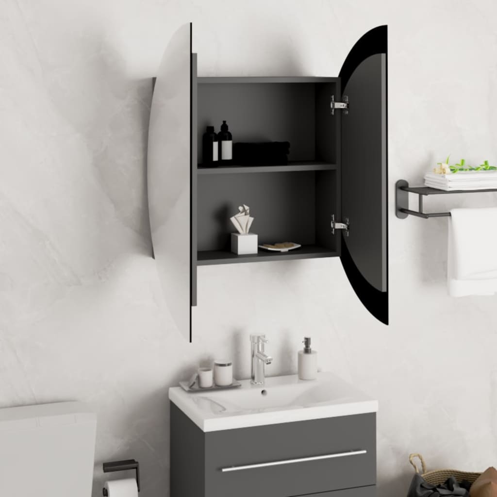 Badezimmerschrank mit Rundem Spiegel & LED Weiß 40x40x17,5 cm