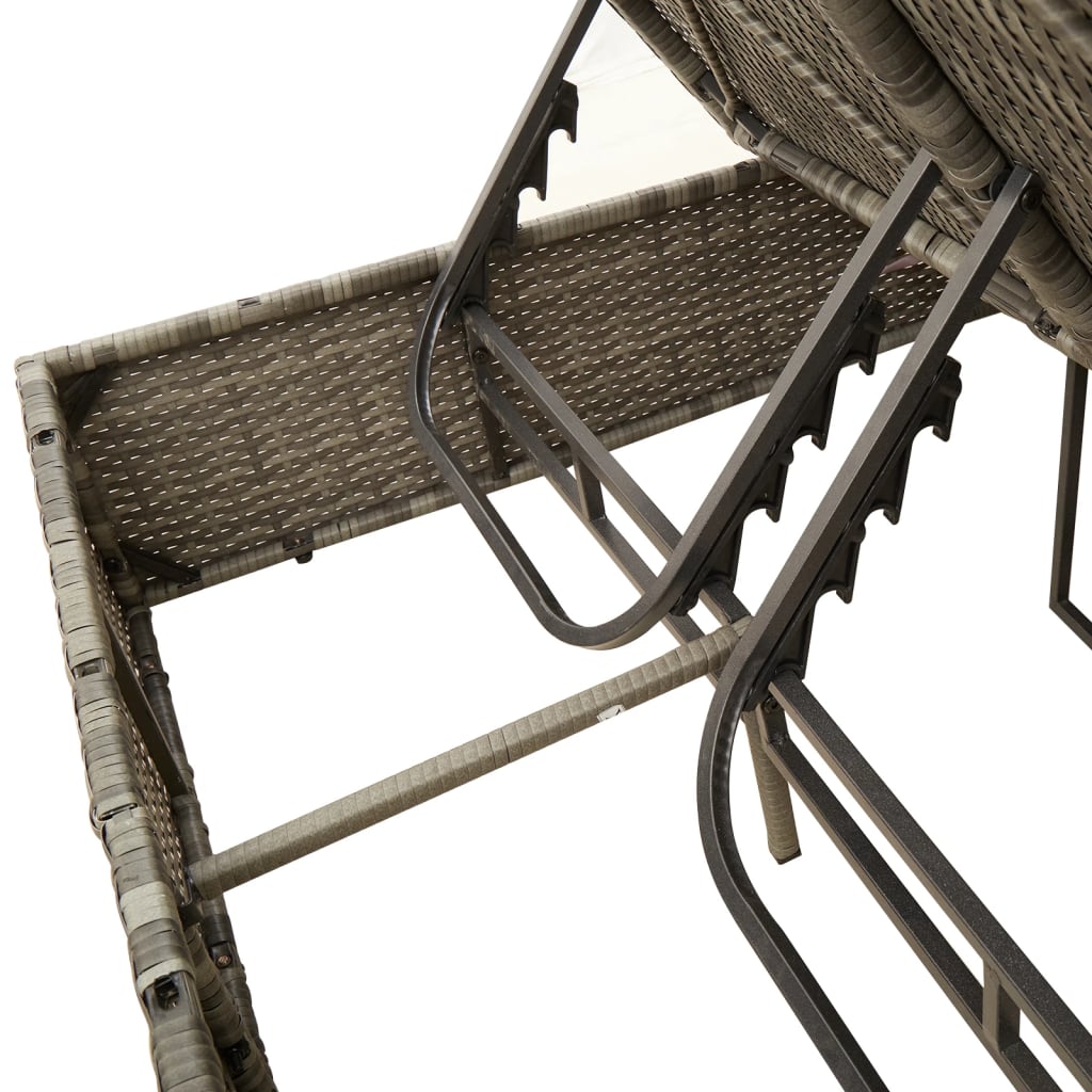 Doppel-Sonnenliege mit Kissen&Sonnenschirm Schwarz Poly Rattan