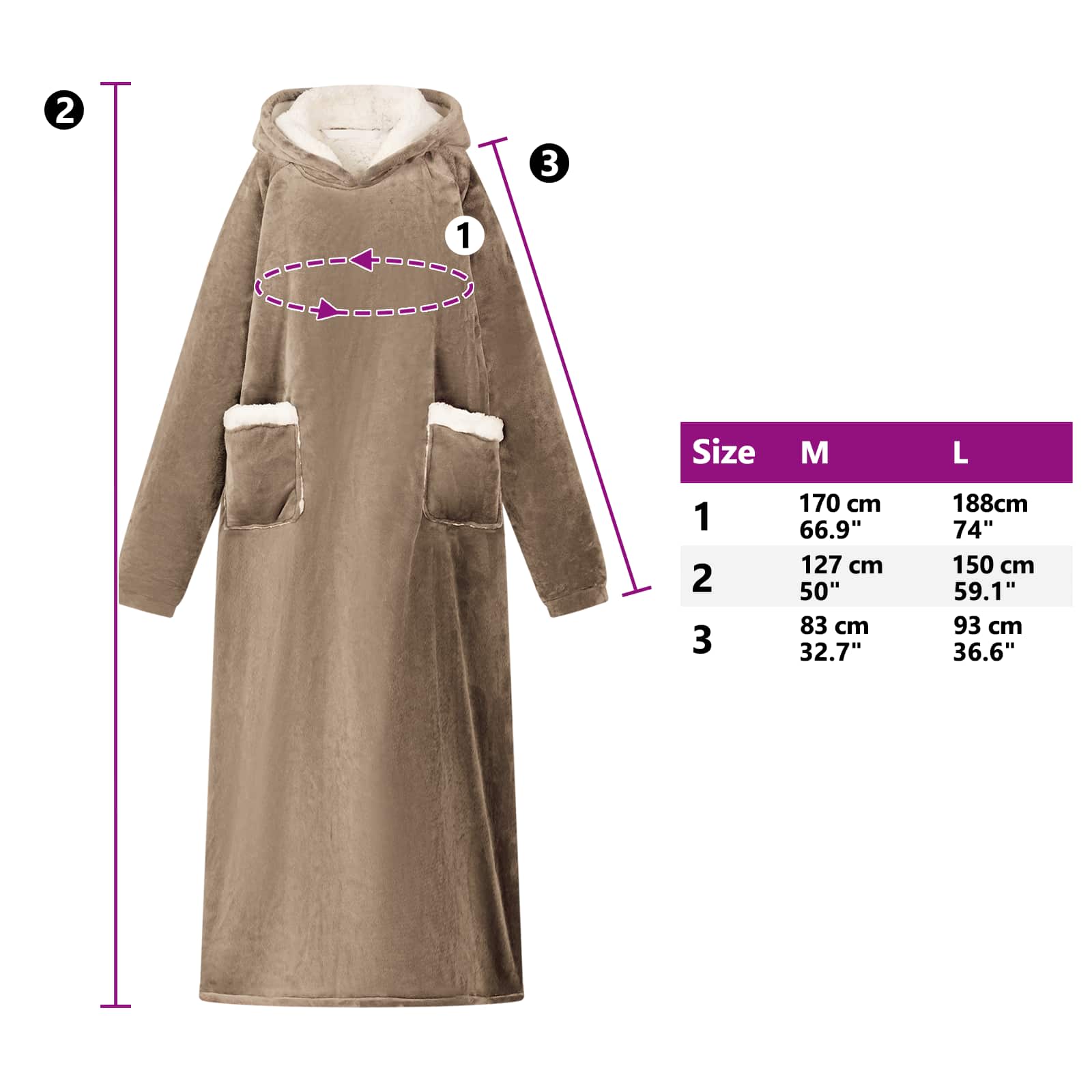 Decken-Hoodie Beige M Fleece und Flanell