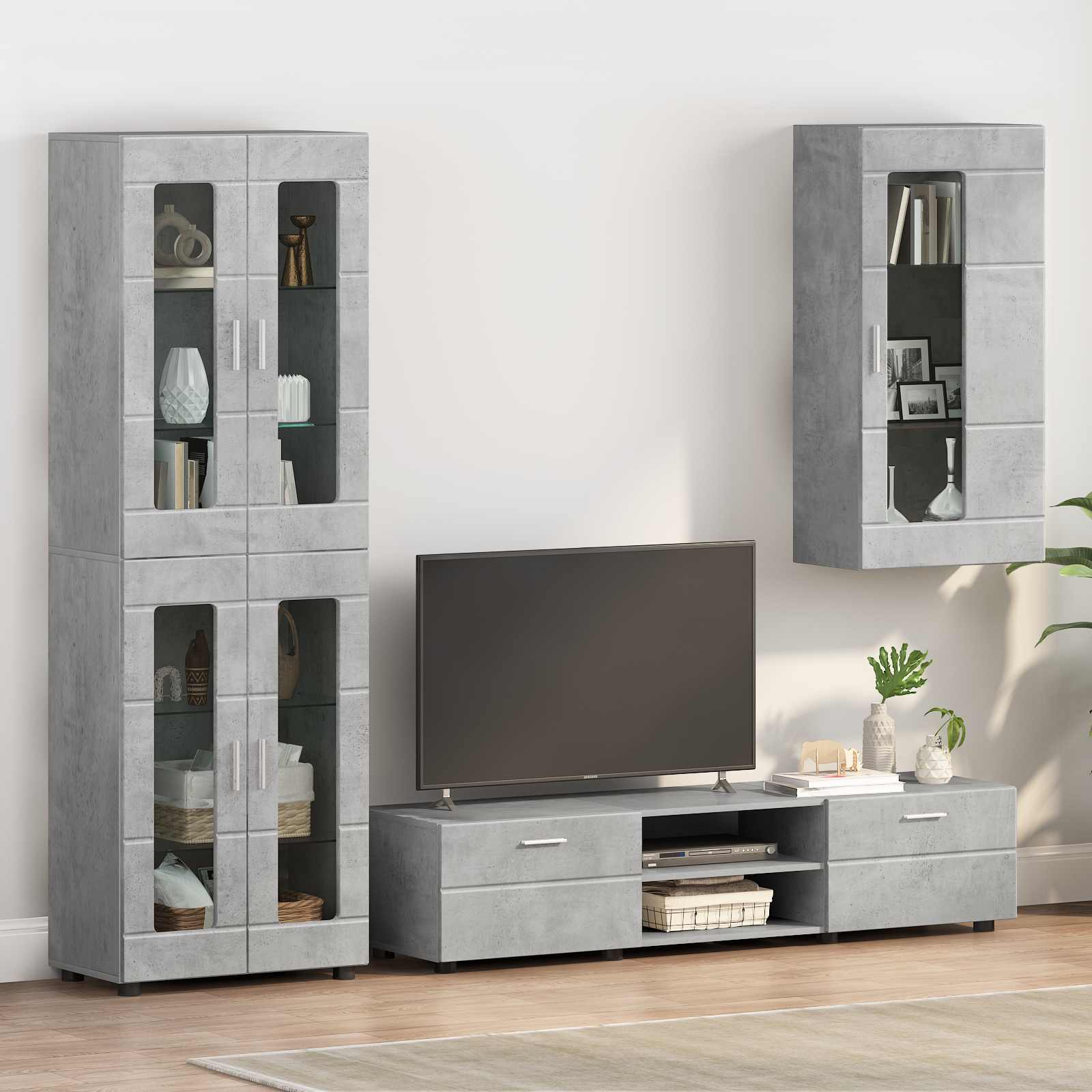 Highboard mit Regal FLORIN Weiß 60 x 35 x 182 cm Holzwerkstoff