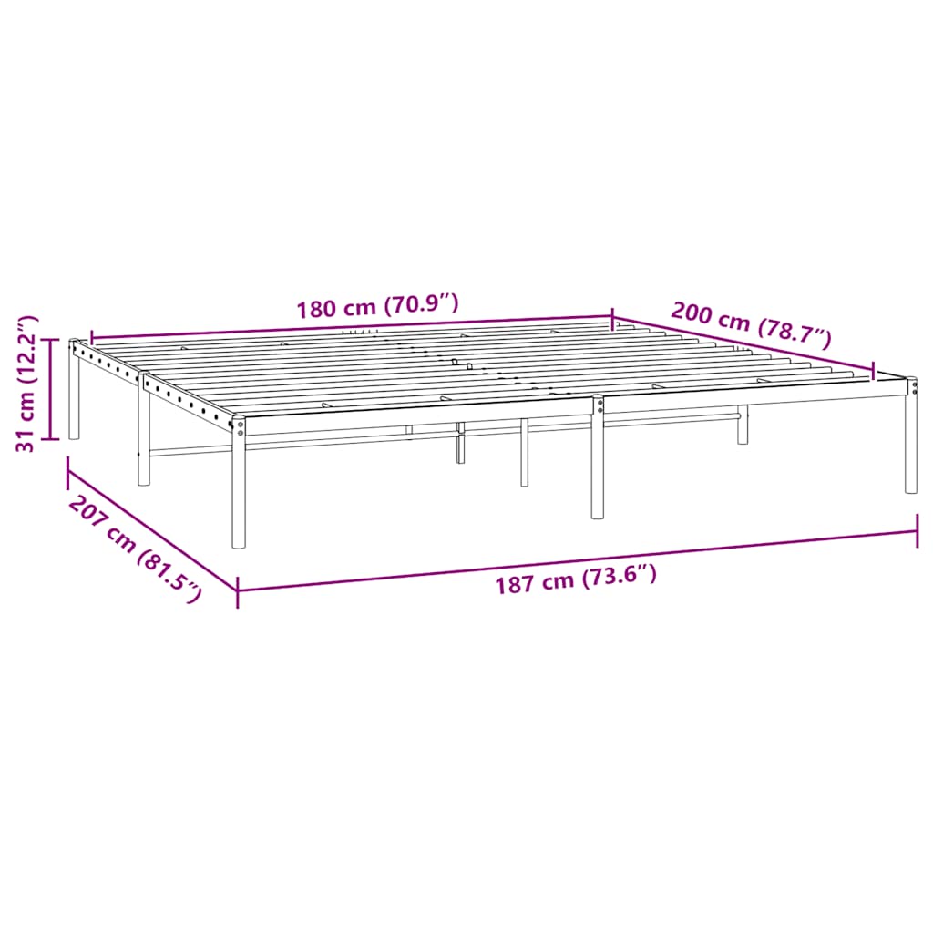 Bettgestell Metall Schwarz 75x190 cm
