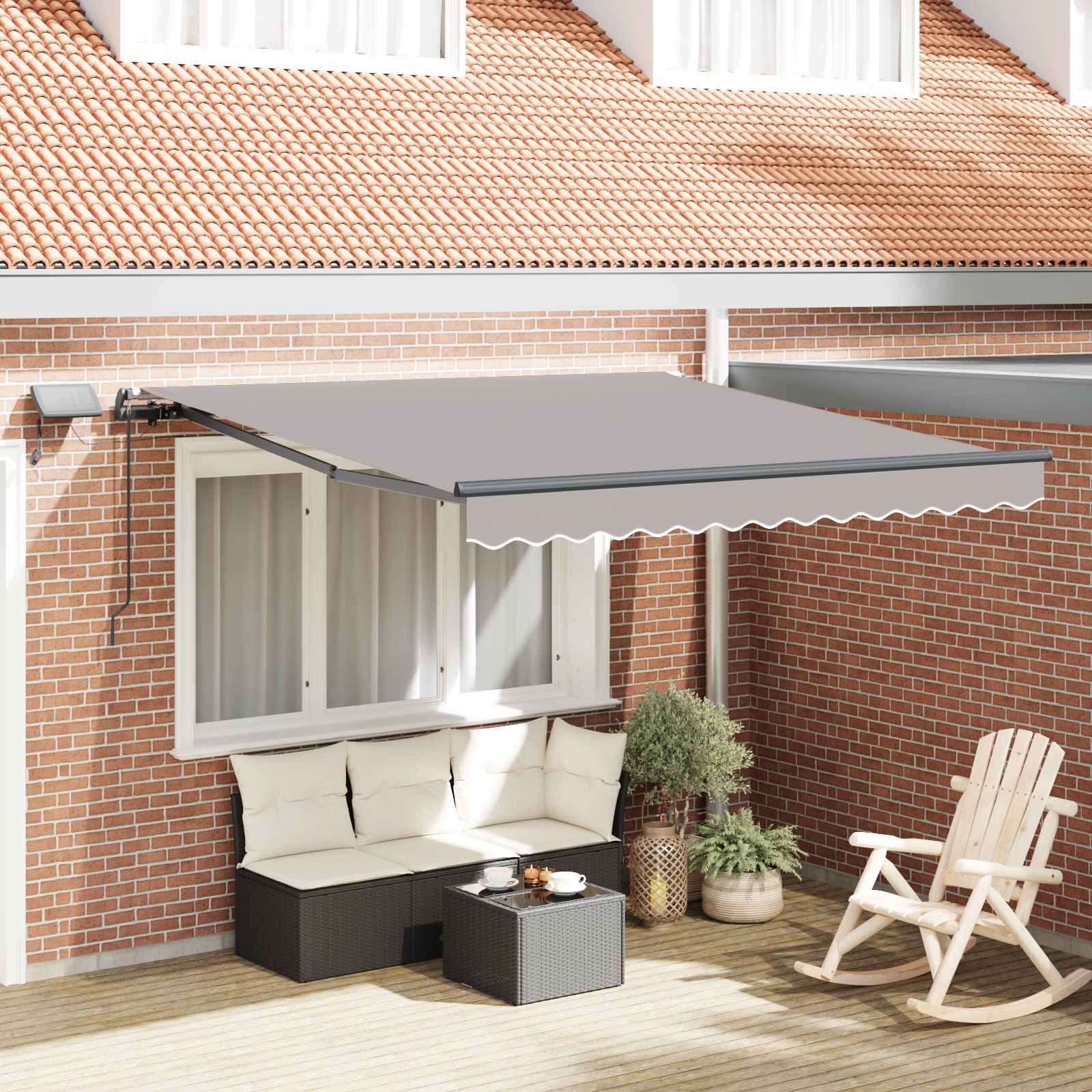 Markise Manuell Einziehbar mit LED 300x250 cm Blau und Weiß