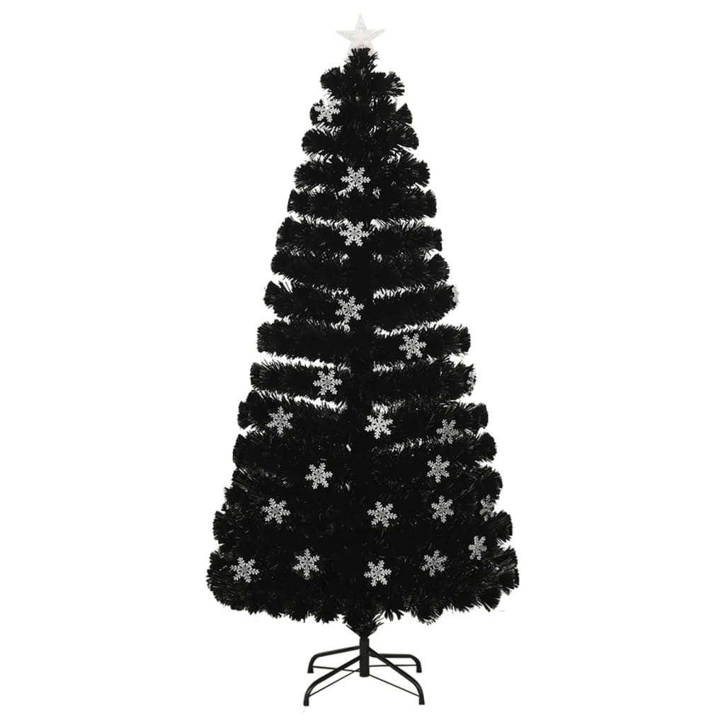Weihnachtsbaum mit LED-Schneeflocken Schwarz 120 cm Fiberoptik