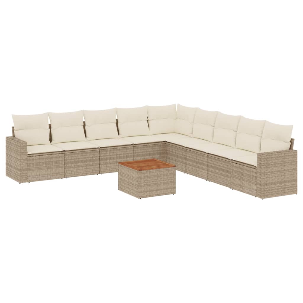 10-tlg. Garten-Sofagarnitur mit Kissen Schwarz Poly Rattan