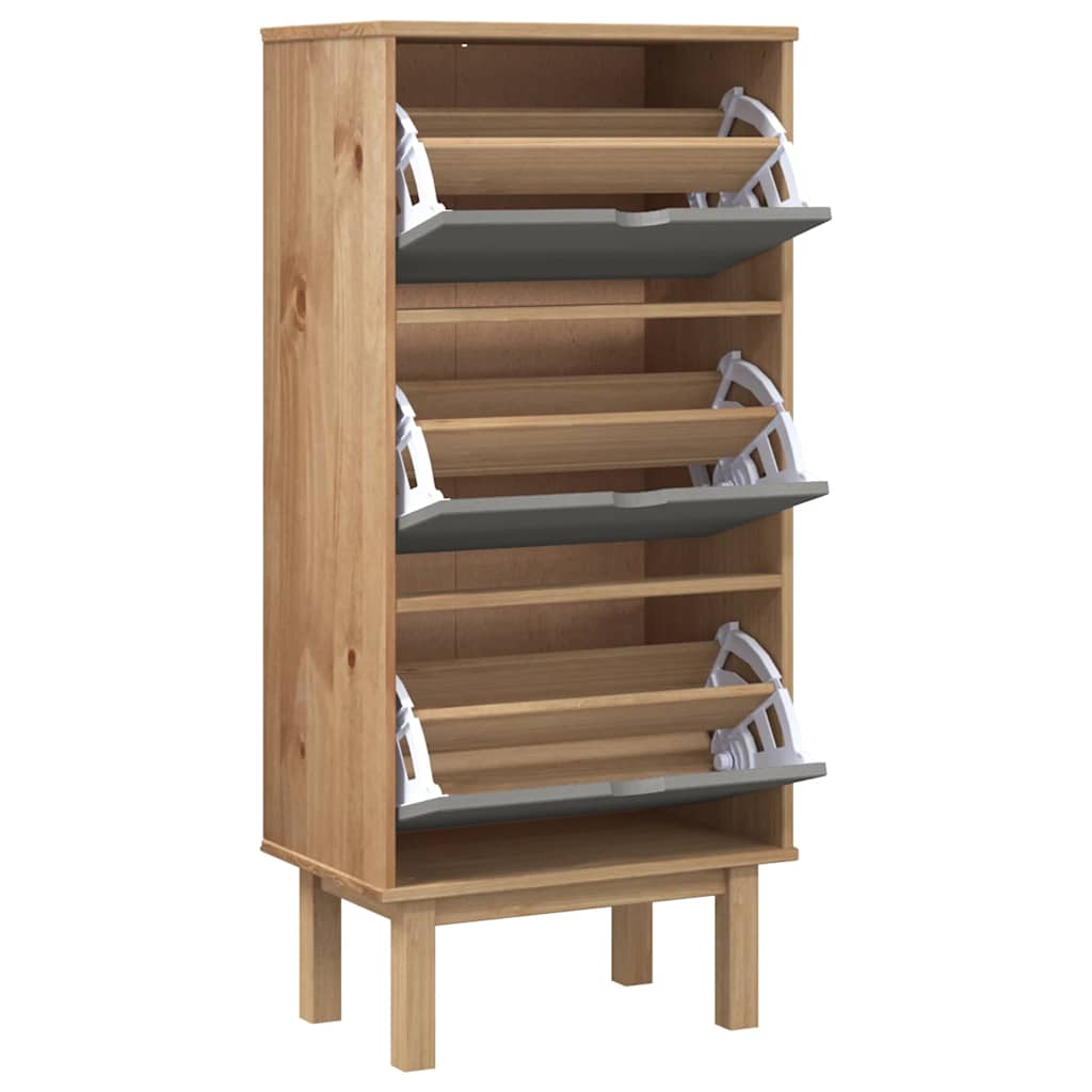 Schuhschrank OTTA mit 3 Schubladen Braun Massivholz Kiefer