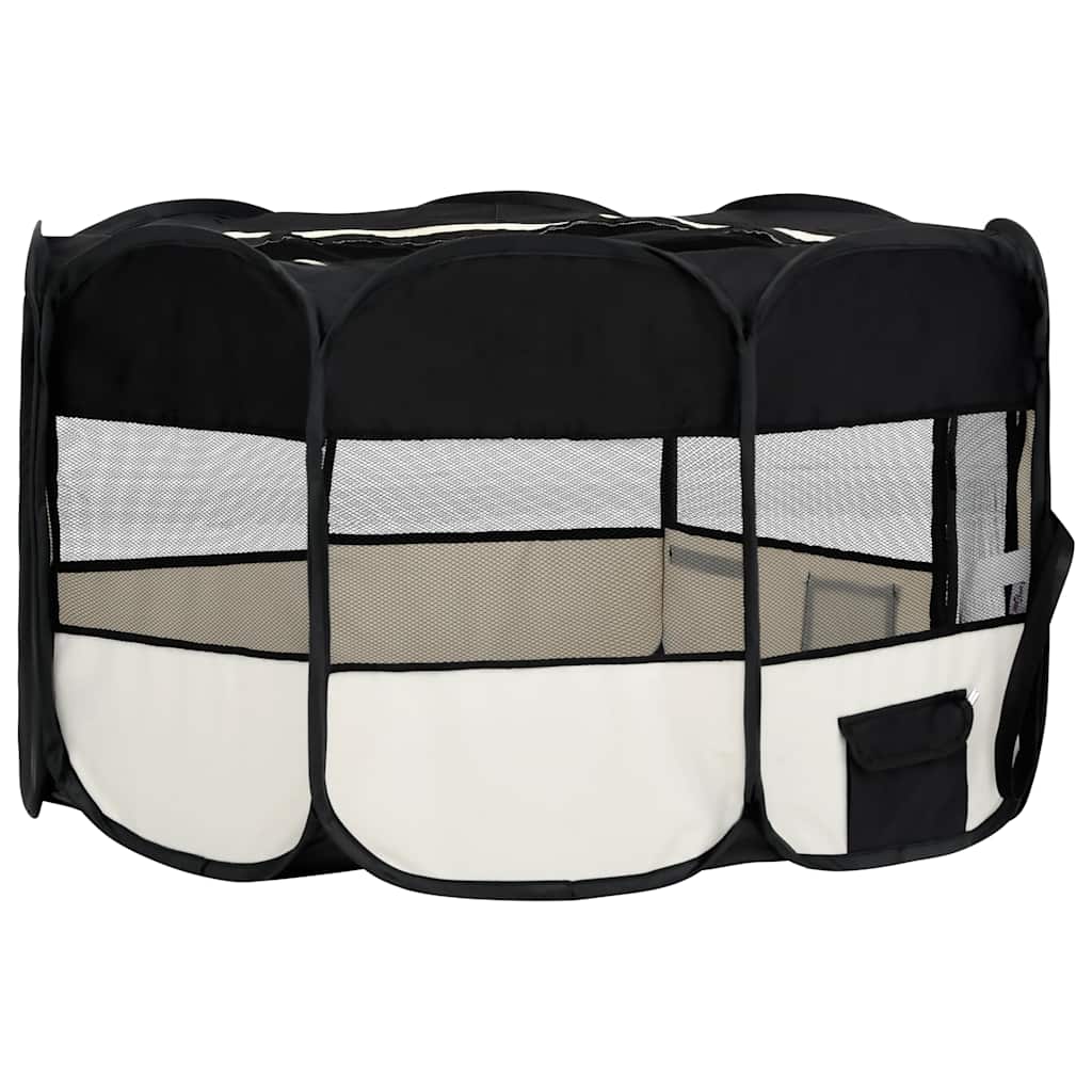 Faltbarer Welpenlaufstall mit Tragetasche Schwarz 90x90x58 cm
