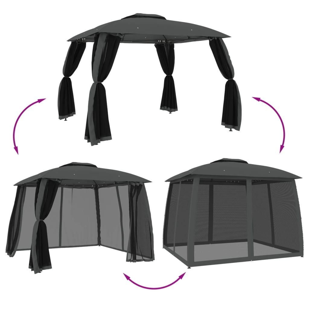 Pavillon mit Doppeldach & Netzwänden Creme 2,93x2,93 m Stahl