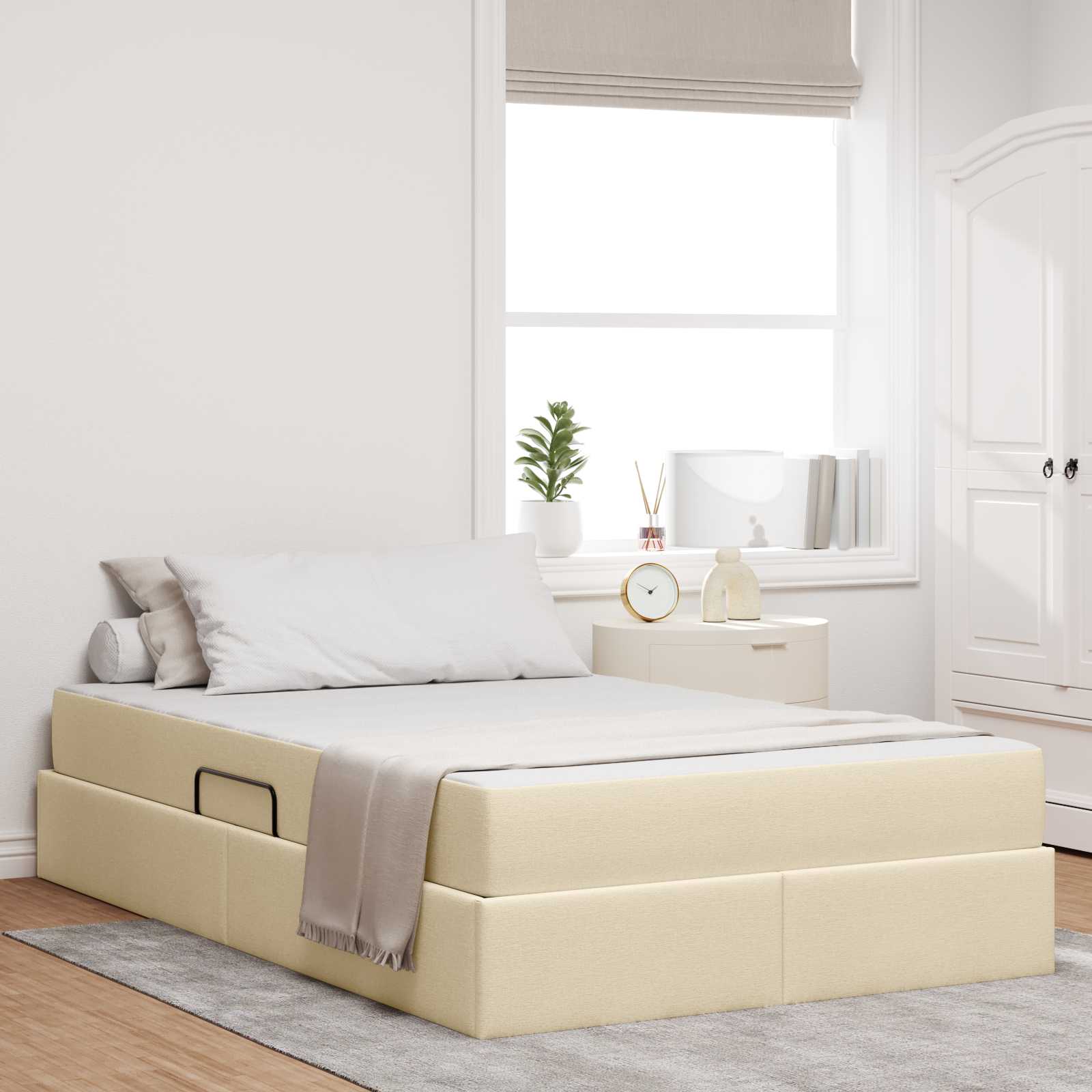 Aufbewahrungsbett mit Matratze Hellgrau 90 x 190 cm Polyester