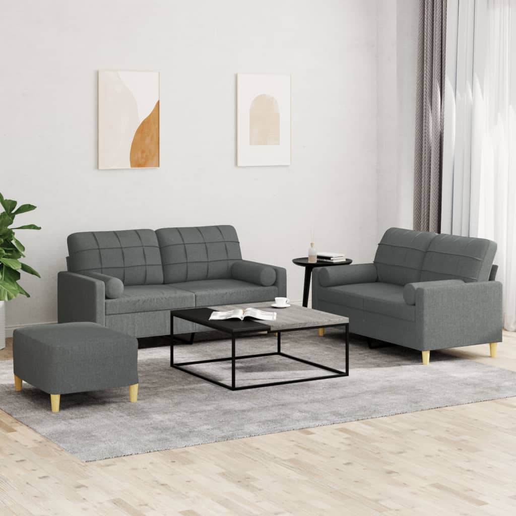 3-tlg. Sofagarnitur mit Kissen Creme Stoff