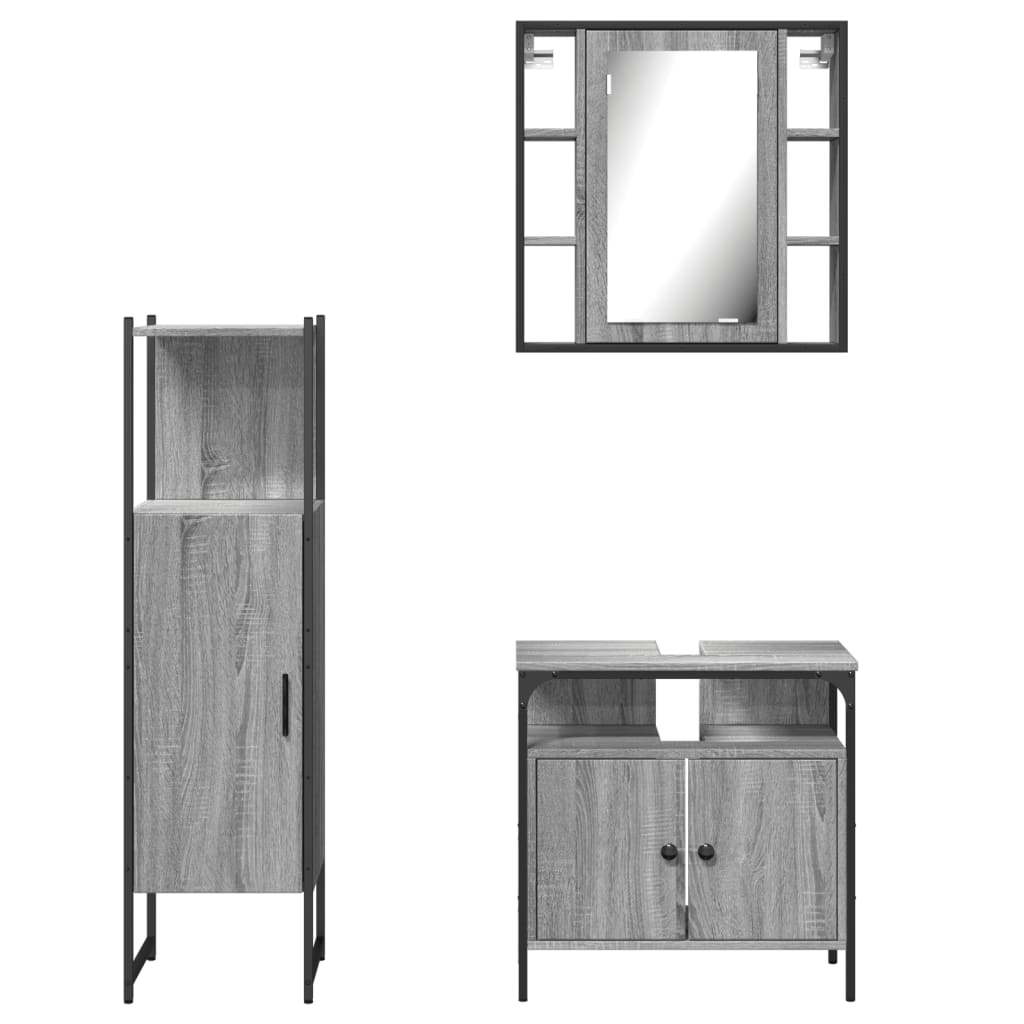 3-tlg. Badmöbel-Set Schwarz Holzwerkstoff
