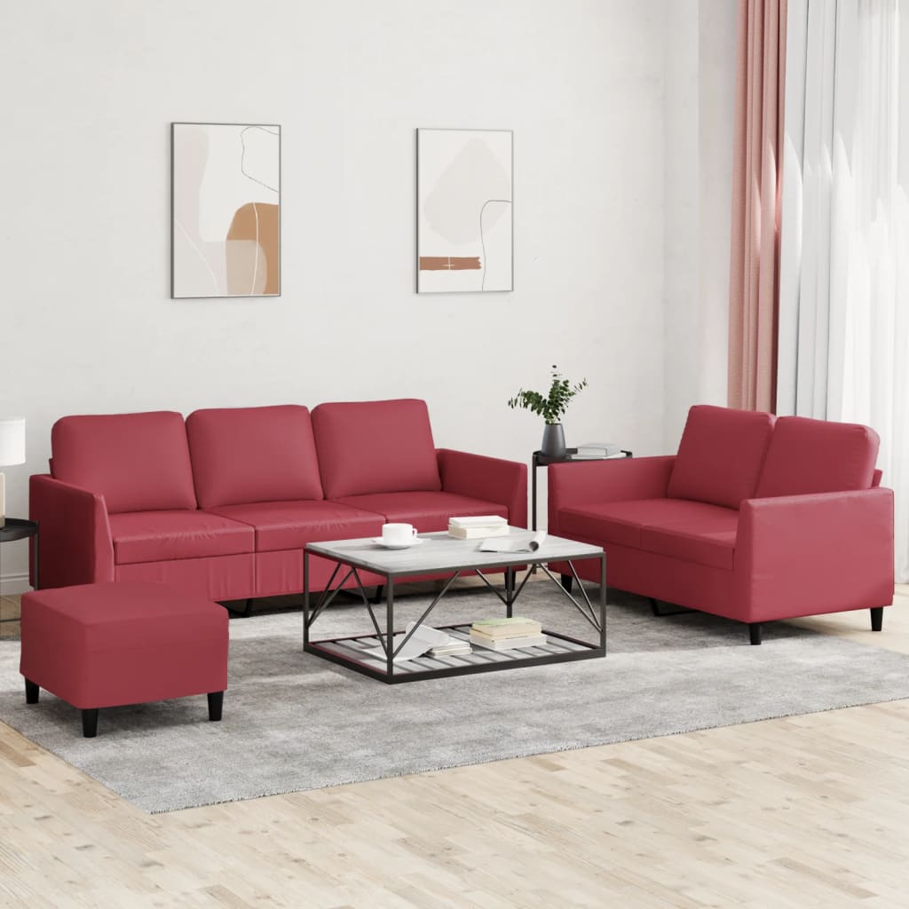 3-tlg. Sofagarnitur mit Kissen Creme Kunstleder