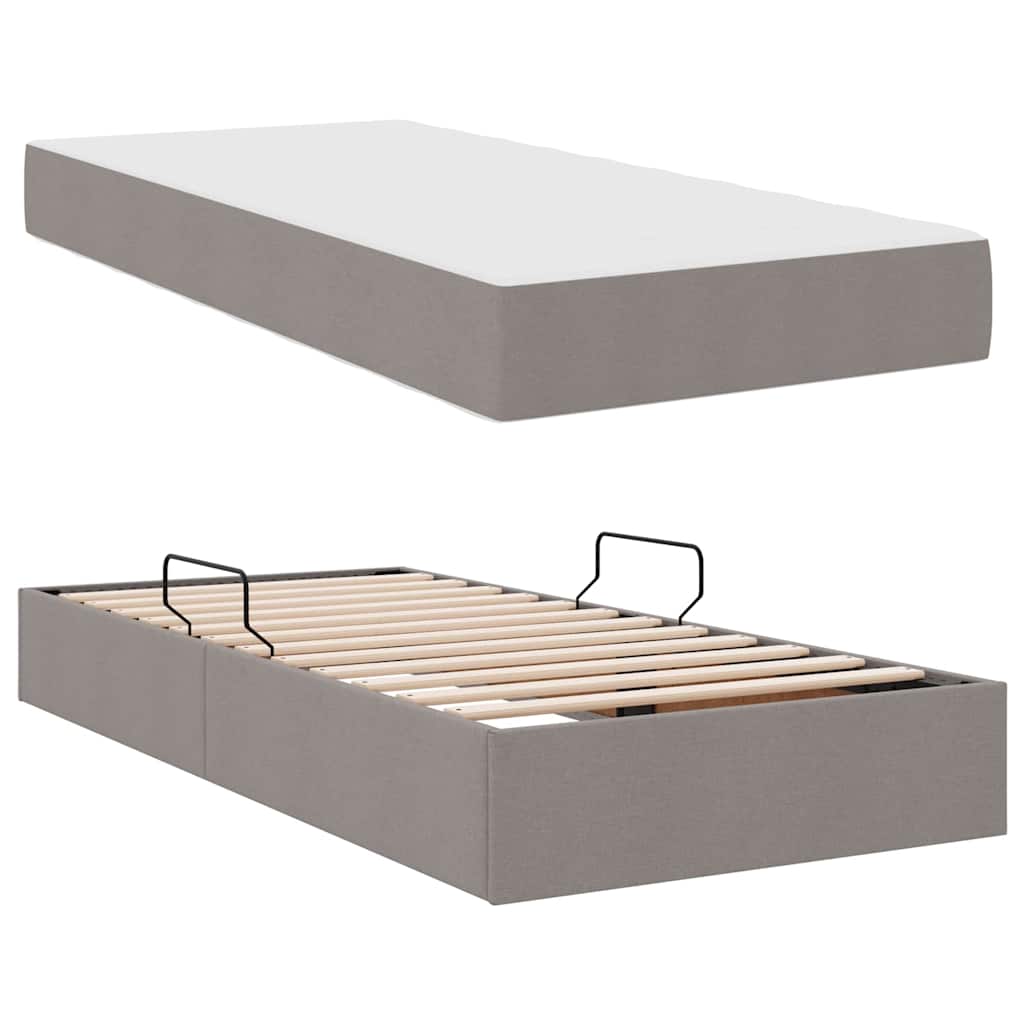Aufbewahrungsbett mit Matratze Hellgrau 90 x 190 cm Polyester