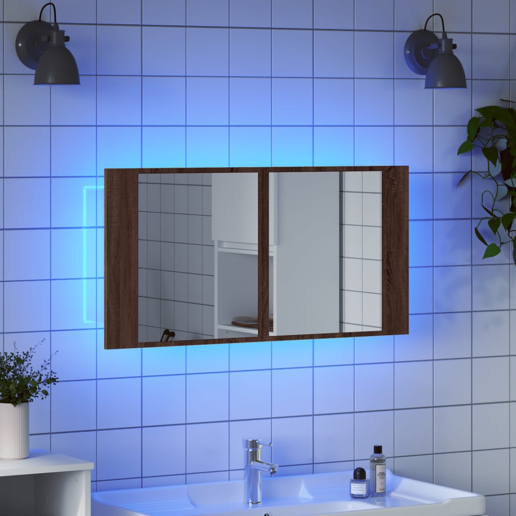LED-Bad-Spiegelschrank Grau 90x12x45 cm Acryl