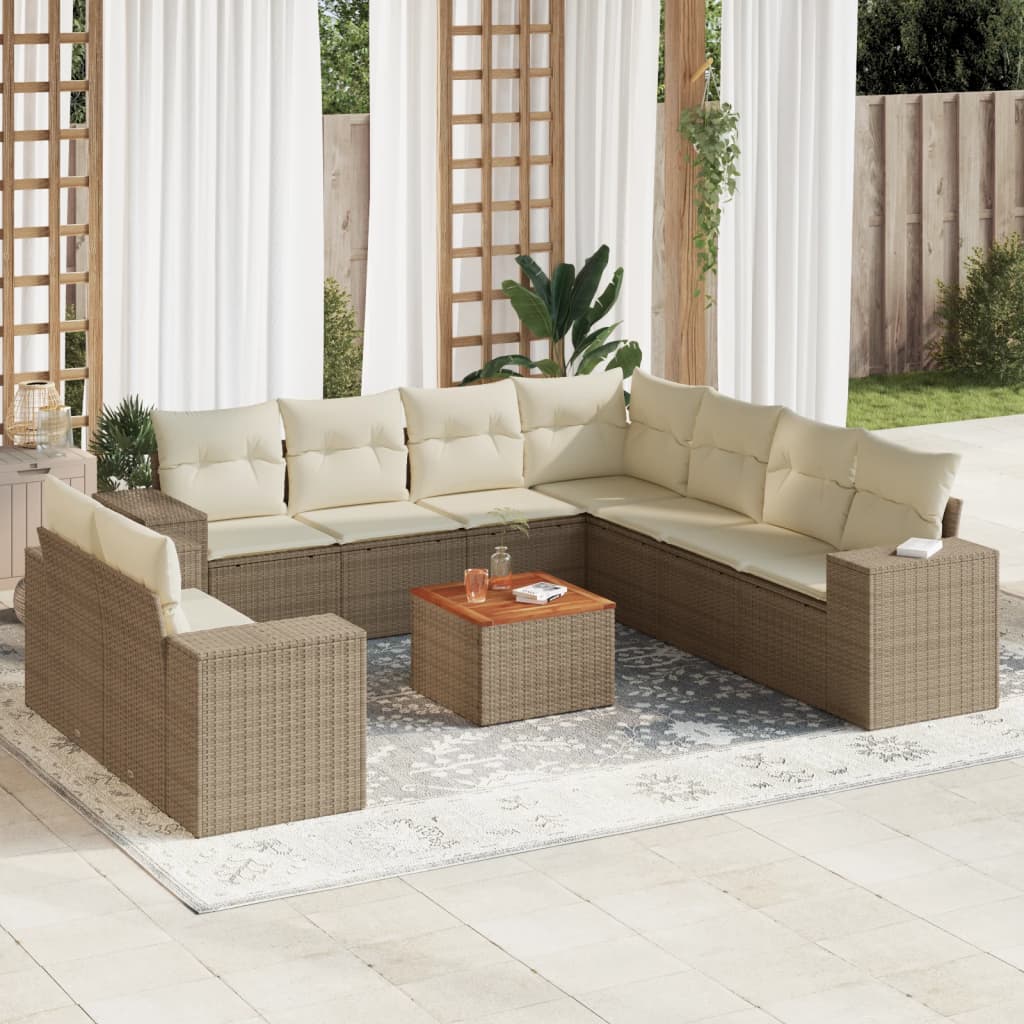 10-tlg. Garten-Sofagarnitur mit Kissen Schwarz Poly Rattan