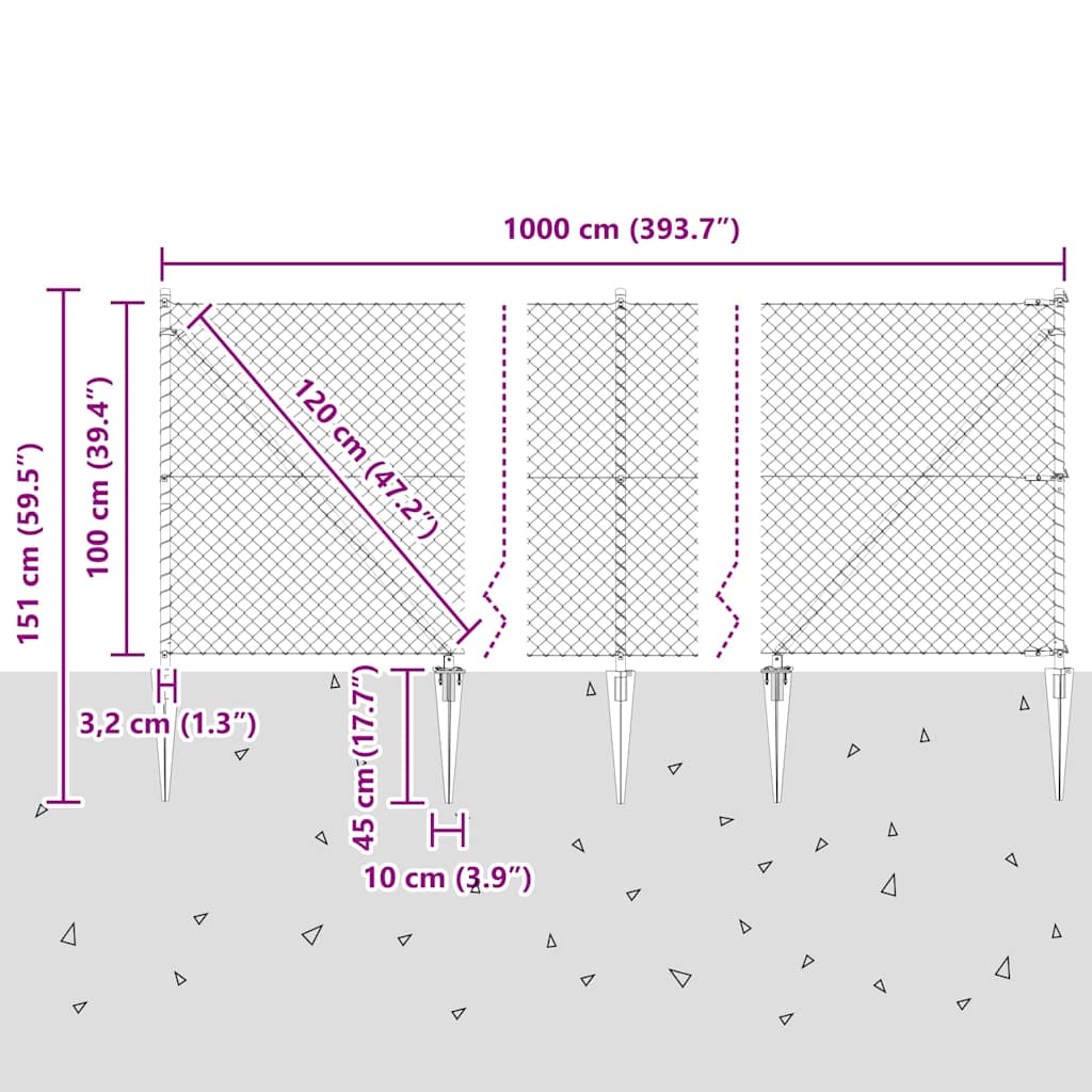Outdoor Kettenglied-Zaun Erdfixierung 10 x 0,4 m Grün Netz