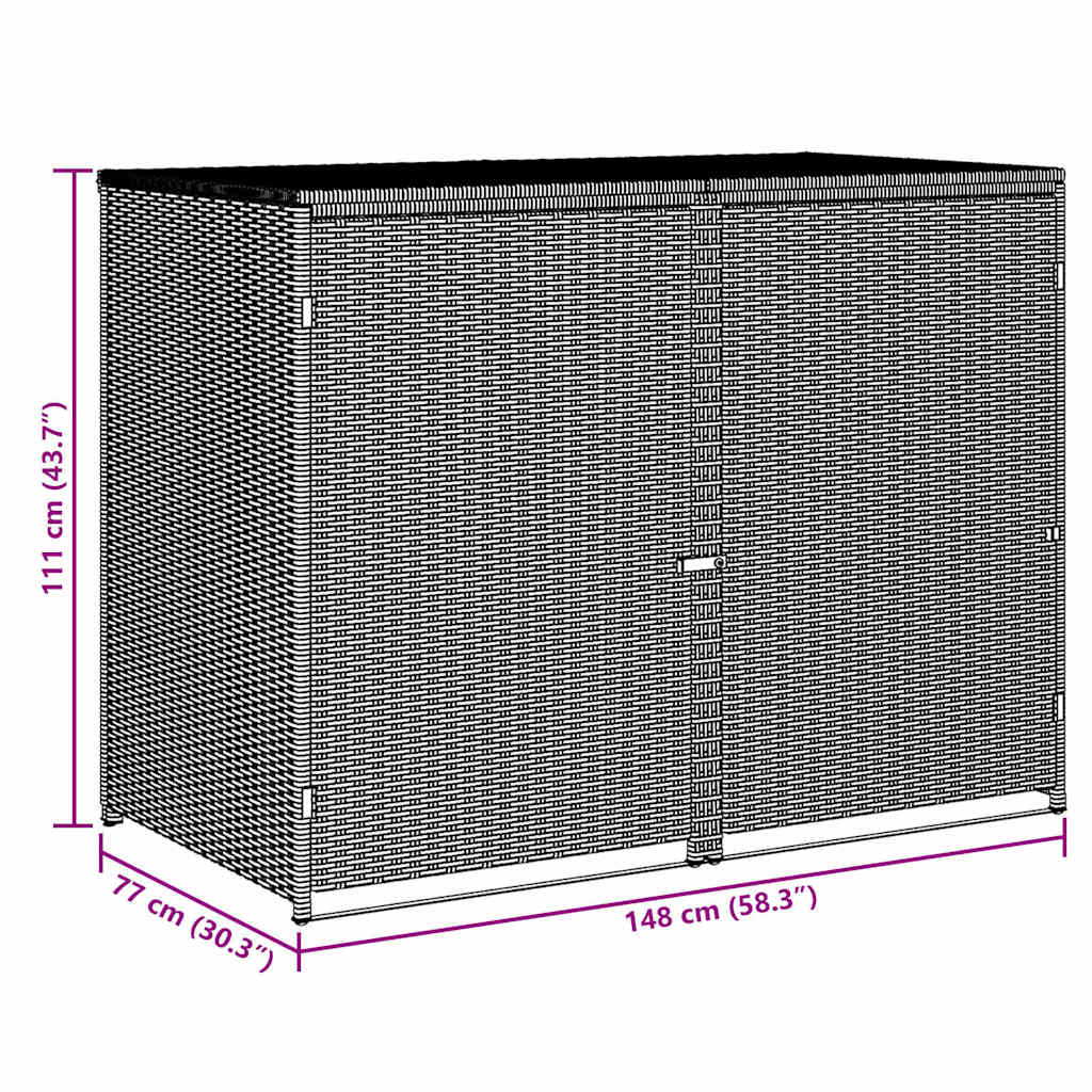 Mülltonnenbox für 2 Tonnen Poly Rattan Schwarz 148x80x111 cm