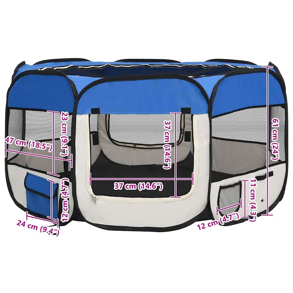 Faltbarer Welpenlaufstall mit Tragetasche Schwarz 90x90x58 cm