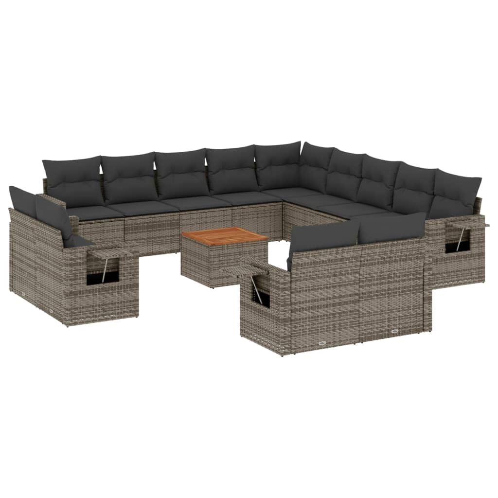 14-tlg. Garten-Sofagarnitur mit Kissen Schwarz Poly Rattan
