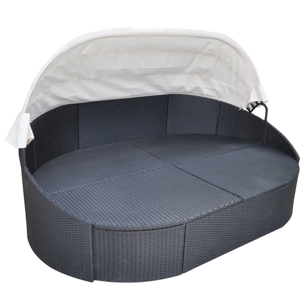 Outdoor-Loungebett mit Dach Poly Rattan Braun