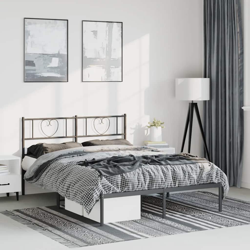 Bettgestell mit Kopfteil Metall Schwarz 100x190 cm