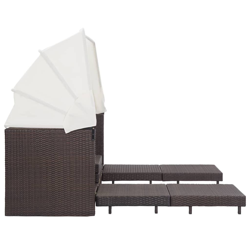 Ausziehbares 3-Sitzer-Schlafsofa mit Dach Poly Rattan Schwarz