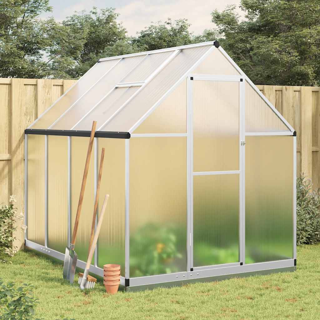 Gewächshaus mit Fundamentrahmen Silber 334x169x202cm Aluminimum
