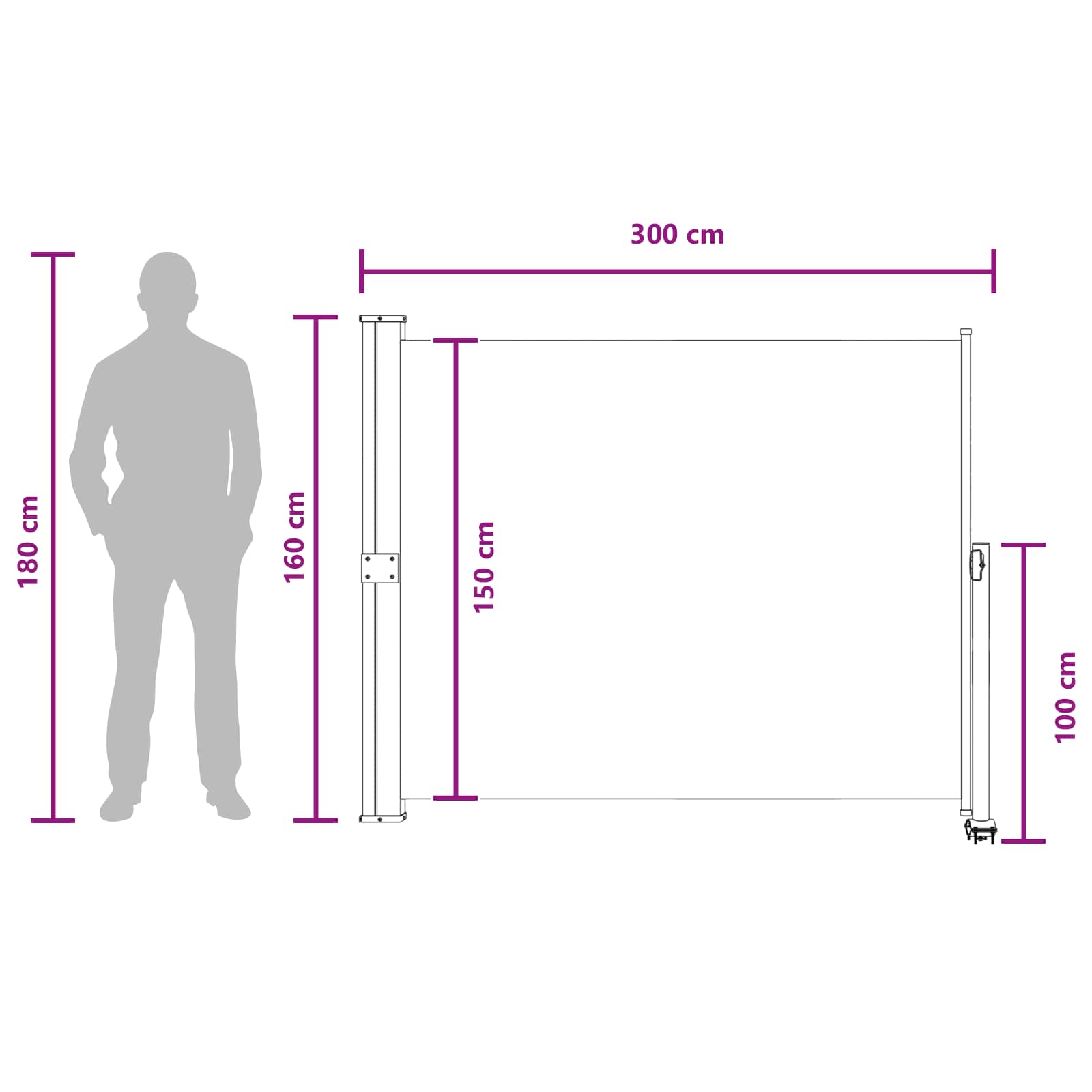 Seitenmarkise 60 x 300 cm 100% Polyester Eisen Stahl
