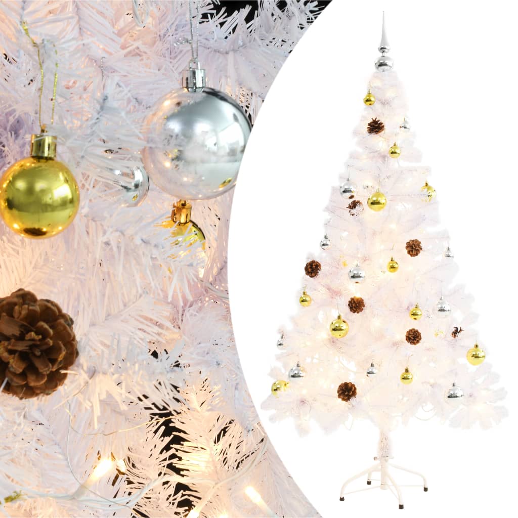 Künstlicher Weihnachtsbaum mit Beleuchtung & Kugeln Grün 150 cm