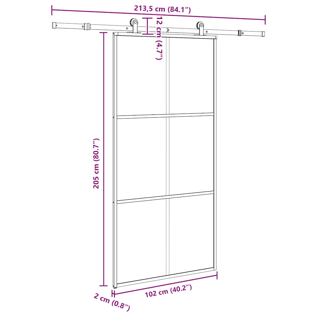 Schiebetür mit Beschlag 76x205 cm ESG-Glas & Aluminium